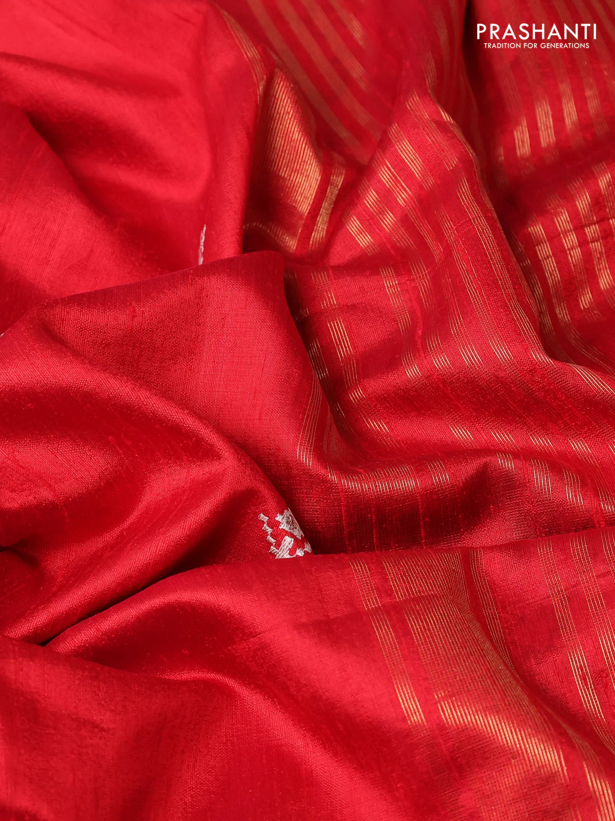 Pure raw silk saree red with embroidery buttas and paisley embroidery border - Image 3