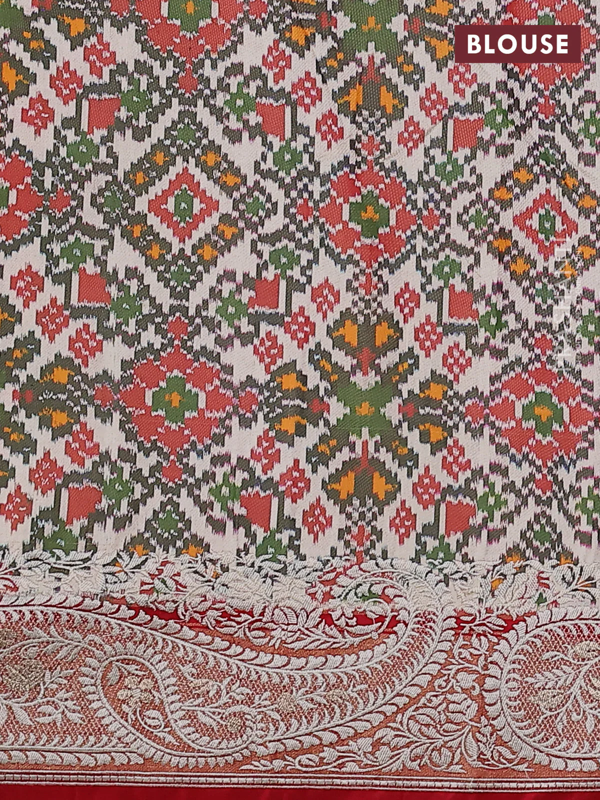 Pure raw silk saree red with embroidery buttas and paisley embroidery border - Image 4