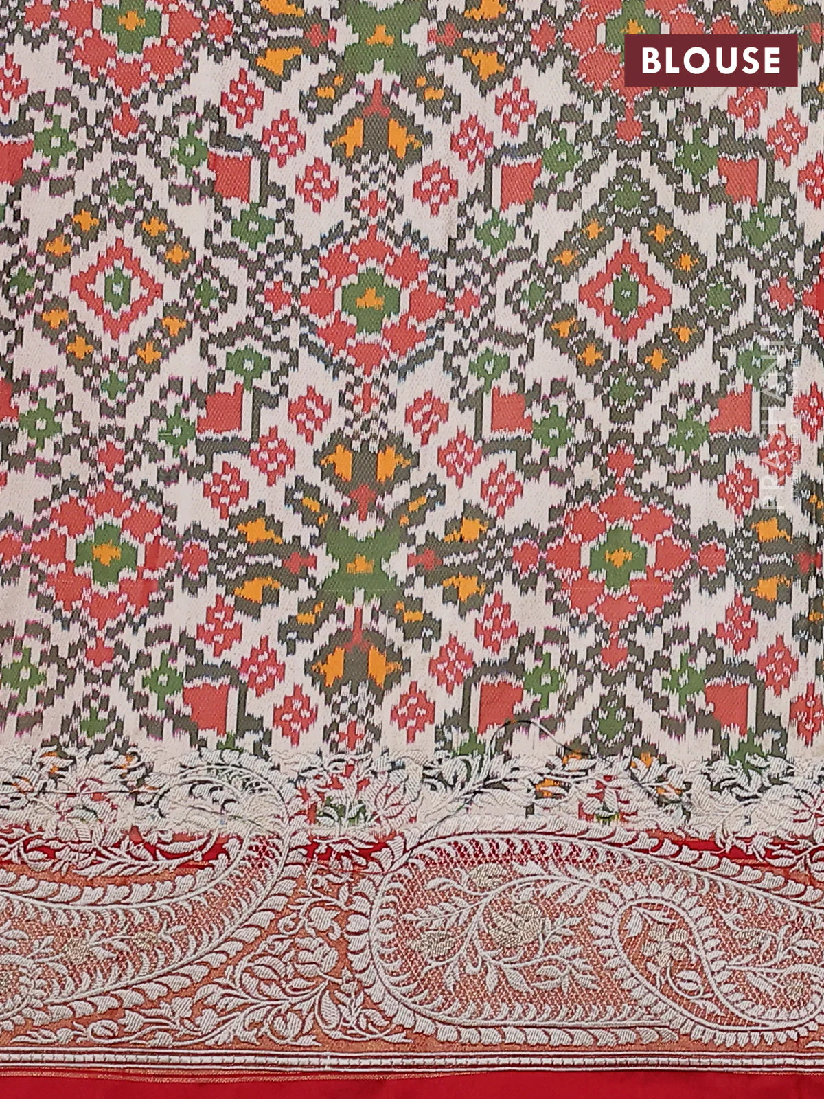 Pure raw silk saree tomato red with embroidery buttas and paisley embroidery border - Image 4