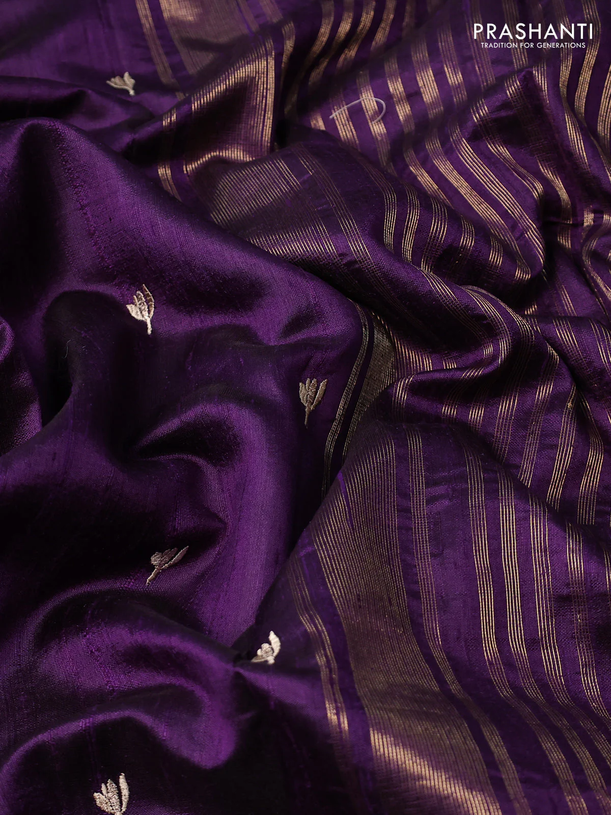 Pure raw silk saree violet and pink with allover embroidery buttas and embroidery butta zari border - Image 3