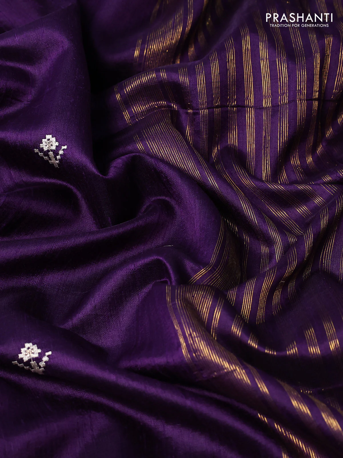 Pure raw silk saree violet with embroidery buttas and paisley embroidery border - Image 3