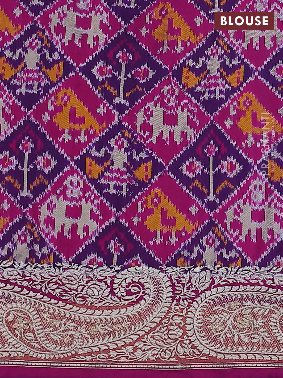 Pure raw silk saree violet with embroidery buttas and paisley embroidery border - Image 4