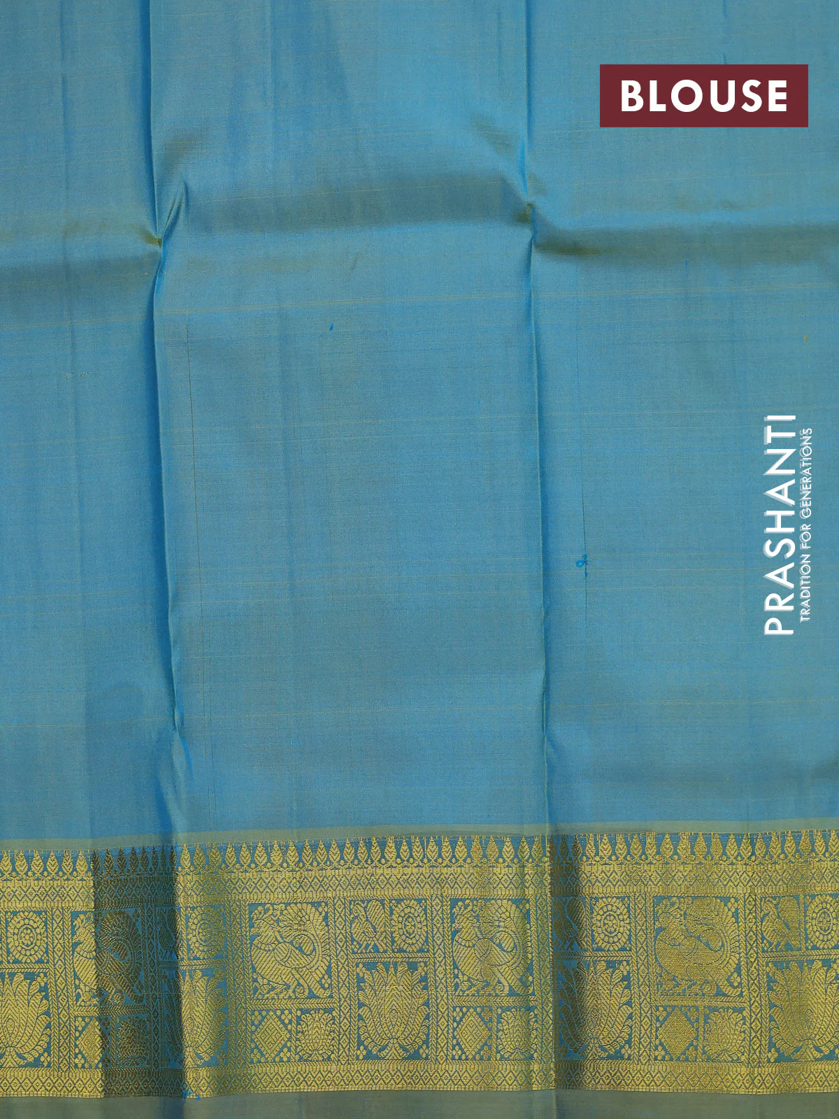 Pure silk kids lehenga cs blue and green shade with allover zari woven buttas and zari woven border - Image 2
