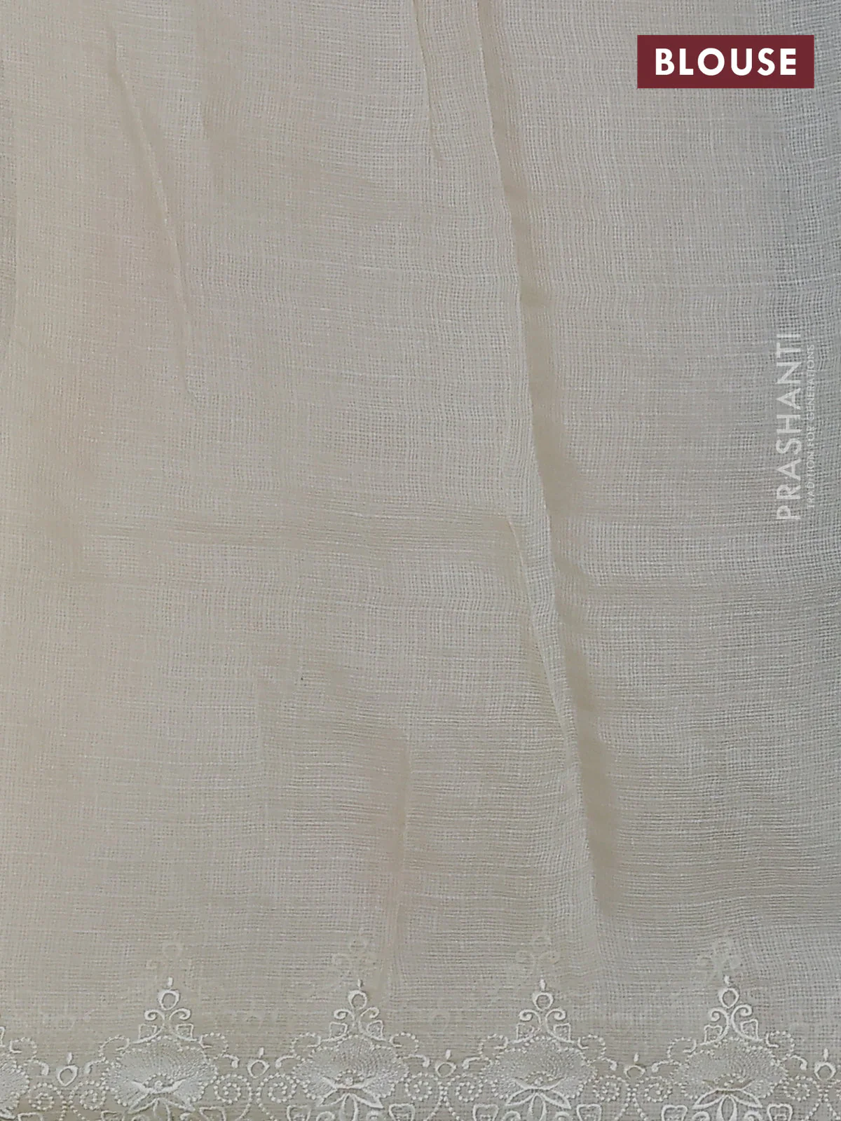 Pure silk kota saree cream with allover floral embroidery work and embroidery sallop border - Image 3