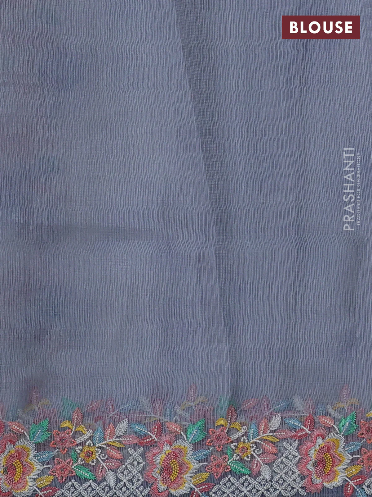 Pure silk kota saree pastel grey and grey with tie & dye prints and floral design embroidery border - Image 3