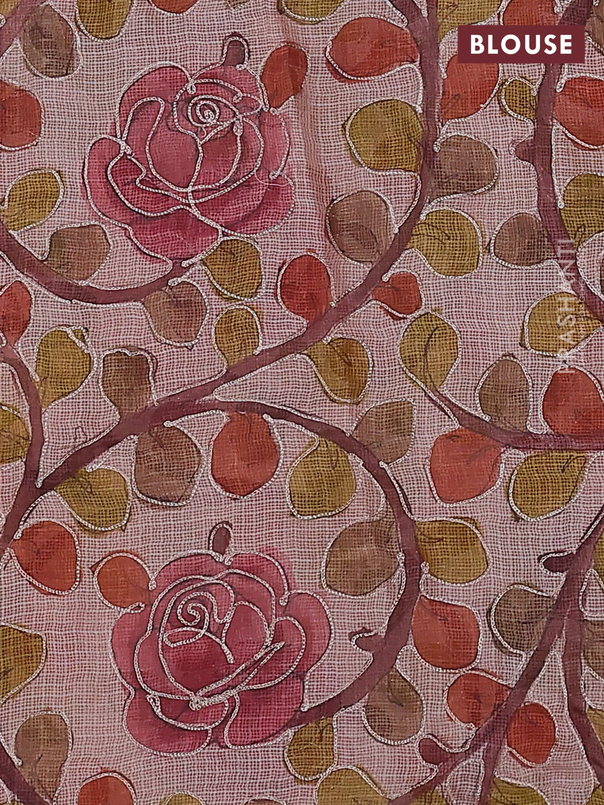 Pure silk kota saree peach orange with sequin buttas and scallop design border Kalamkari prints pita work blouse - Image 3