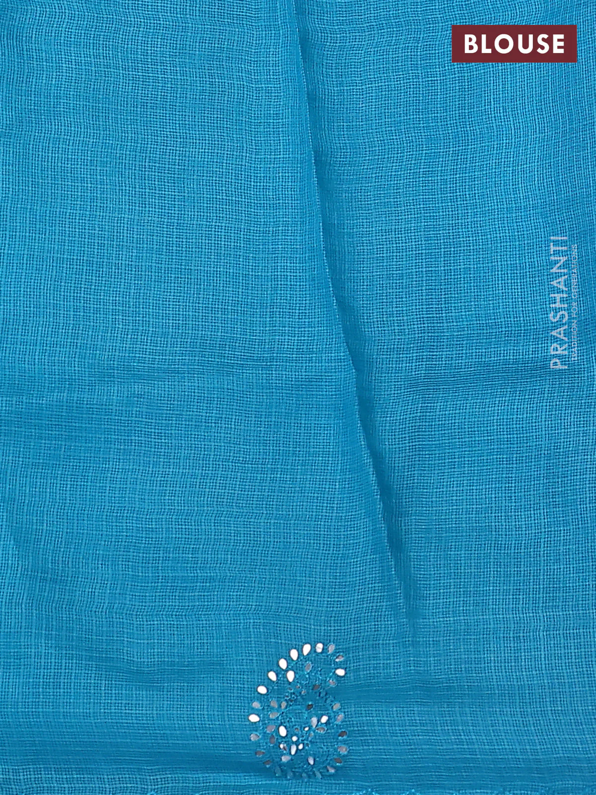 Pure silk kota saree teal blue with allover zari weaves and paisley mirror embroidery border - Image 3