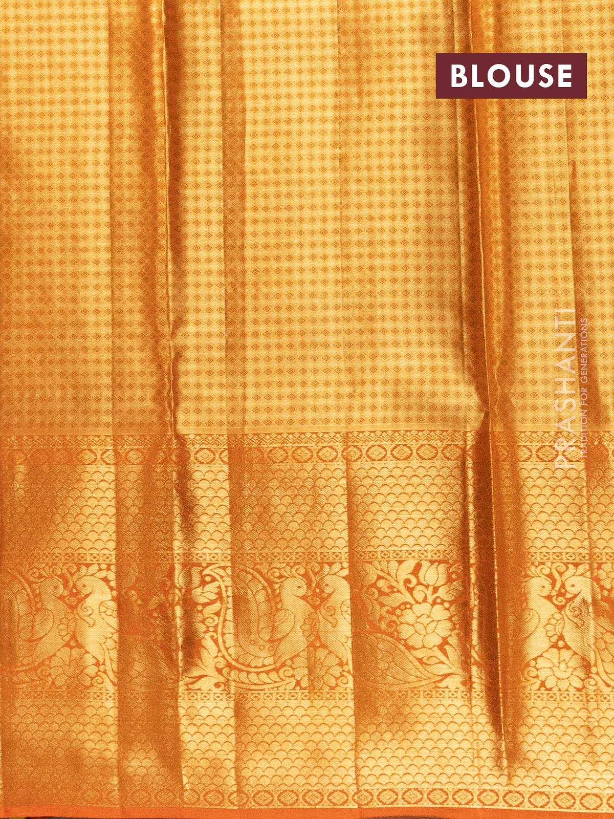 Pure silk tissue lehenga dhawani dual shade of orange with allover zari woven brocade weaves and long rich zari woven border - Image 2
