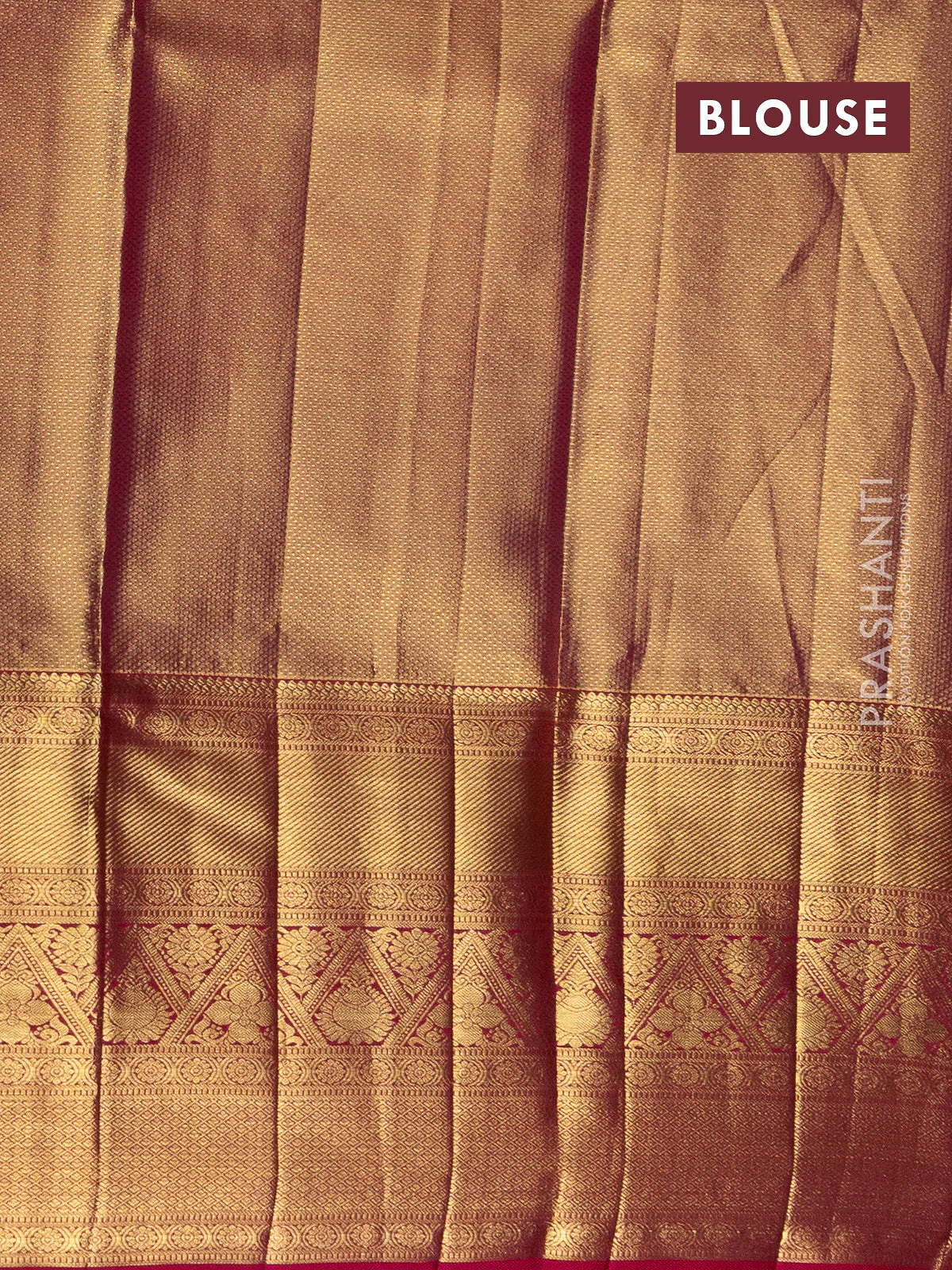 Pure silk tissue lehenga dhawani gold and pink with allover zari woven floral brocade weaves and long rich zari woven border - Image 2