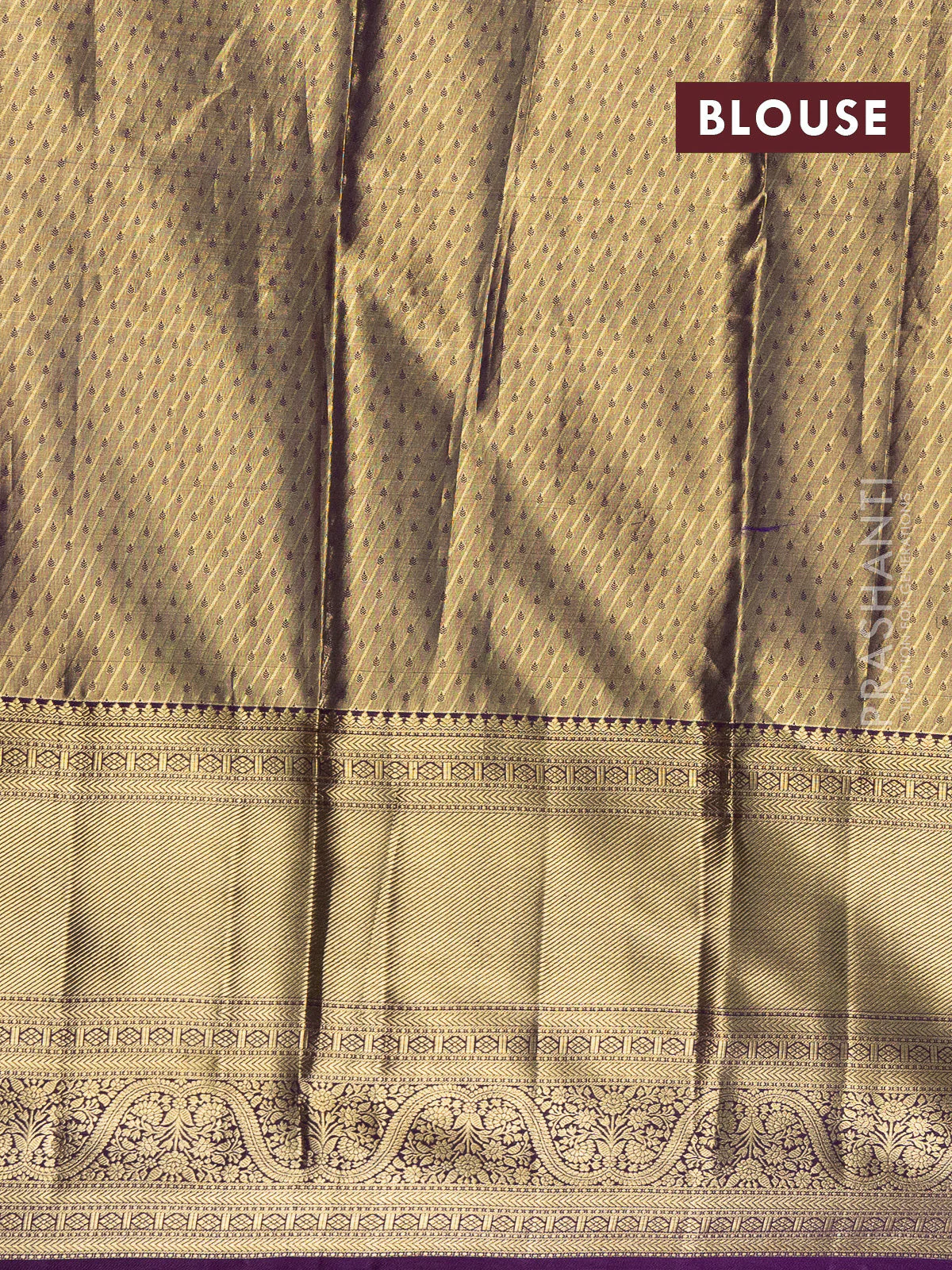 Pure silk tissue lehenga dhawani teal shade and purple with allover zari woven brocade weaves and long rich zari woven border - Image 2