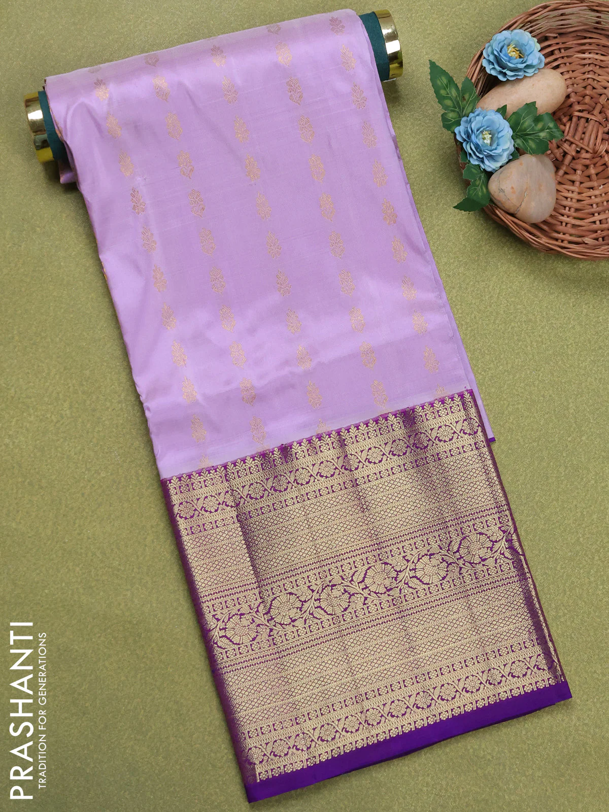 Pure silk unstitched kids lehenga lavender and purple with allover zari woven buttas and long zari woven border