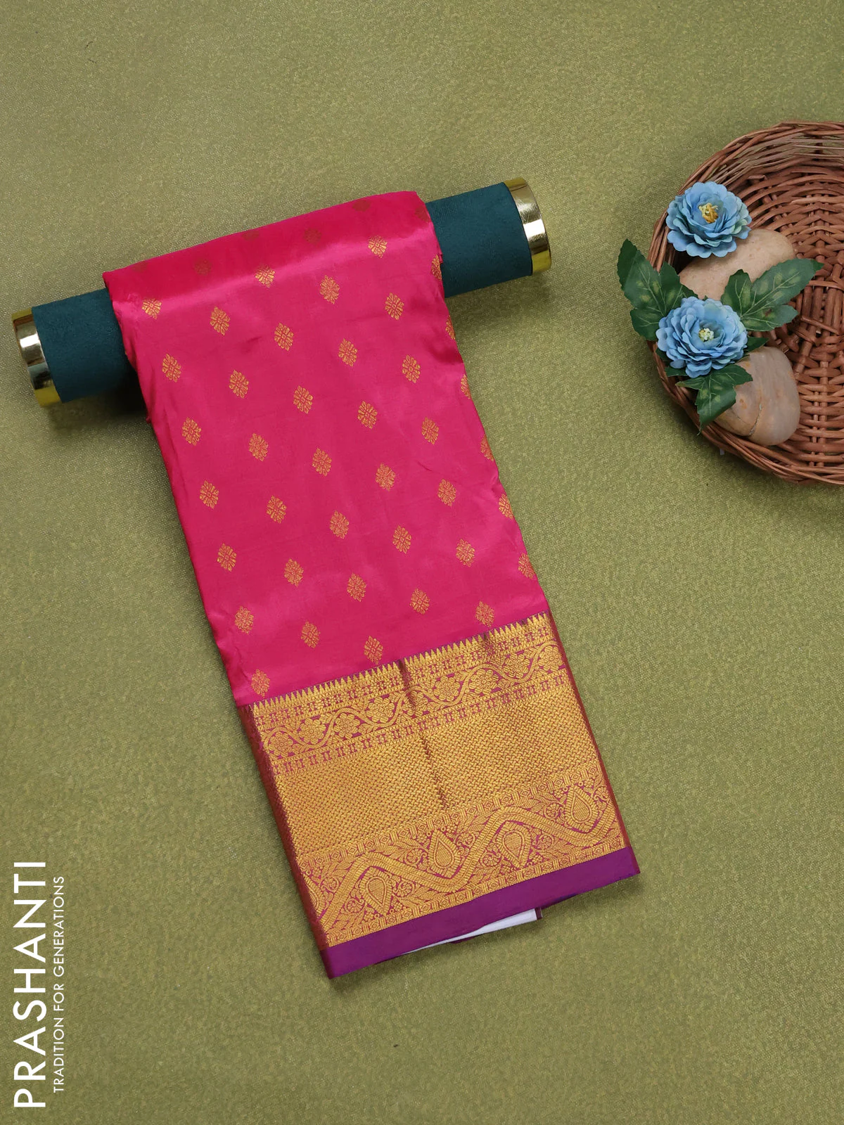 Pure silk unstitched kids lehenga pink and blue with allover zari woven buttas and rich zari woven border