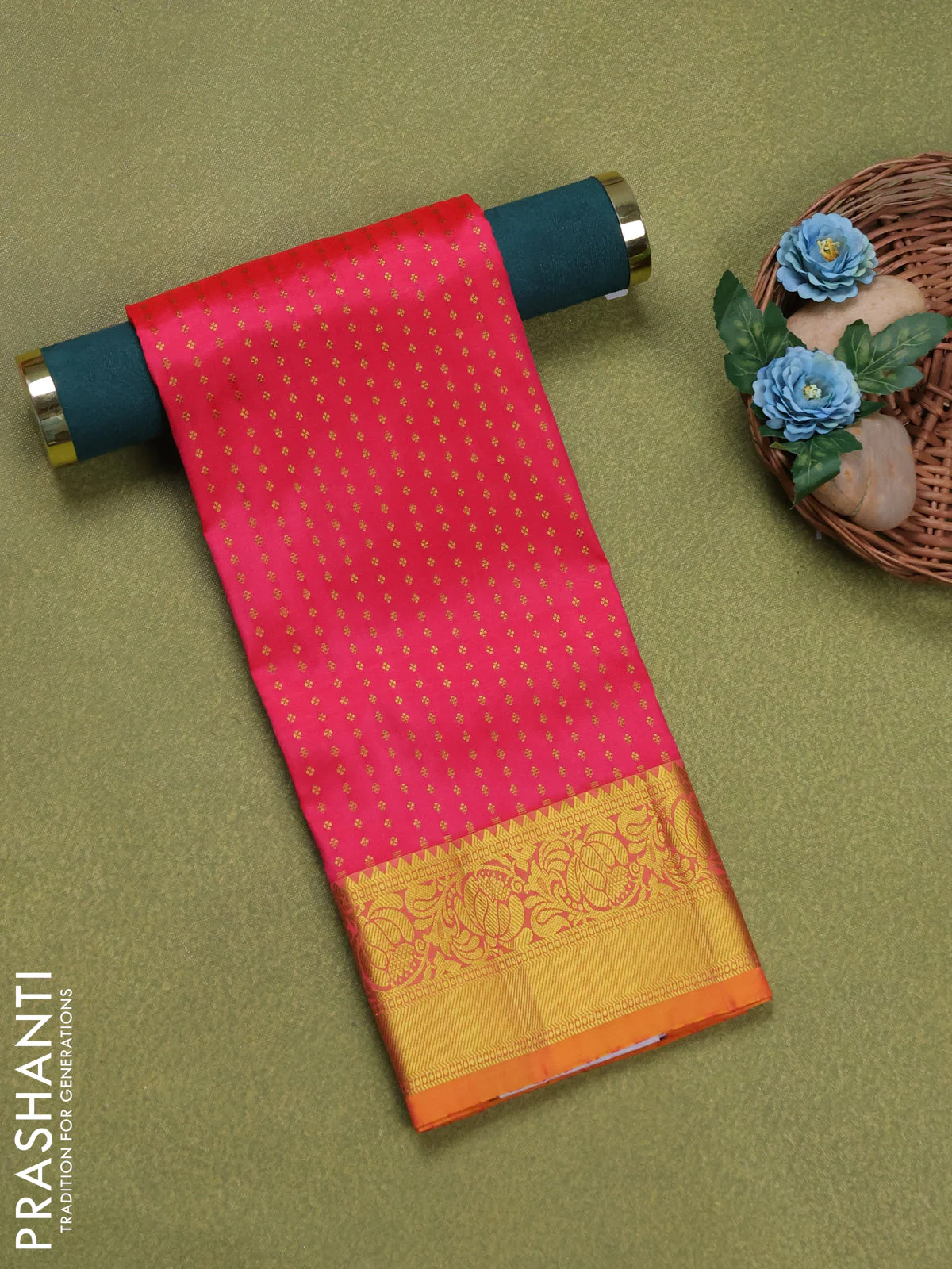 Pure silk unstitched kids lehenga pink and dual shade of mango yellow with allover zari weaves and rich zari woven border