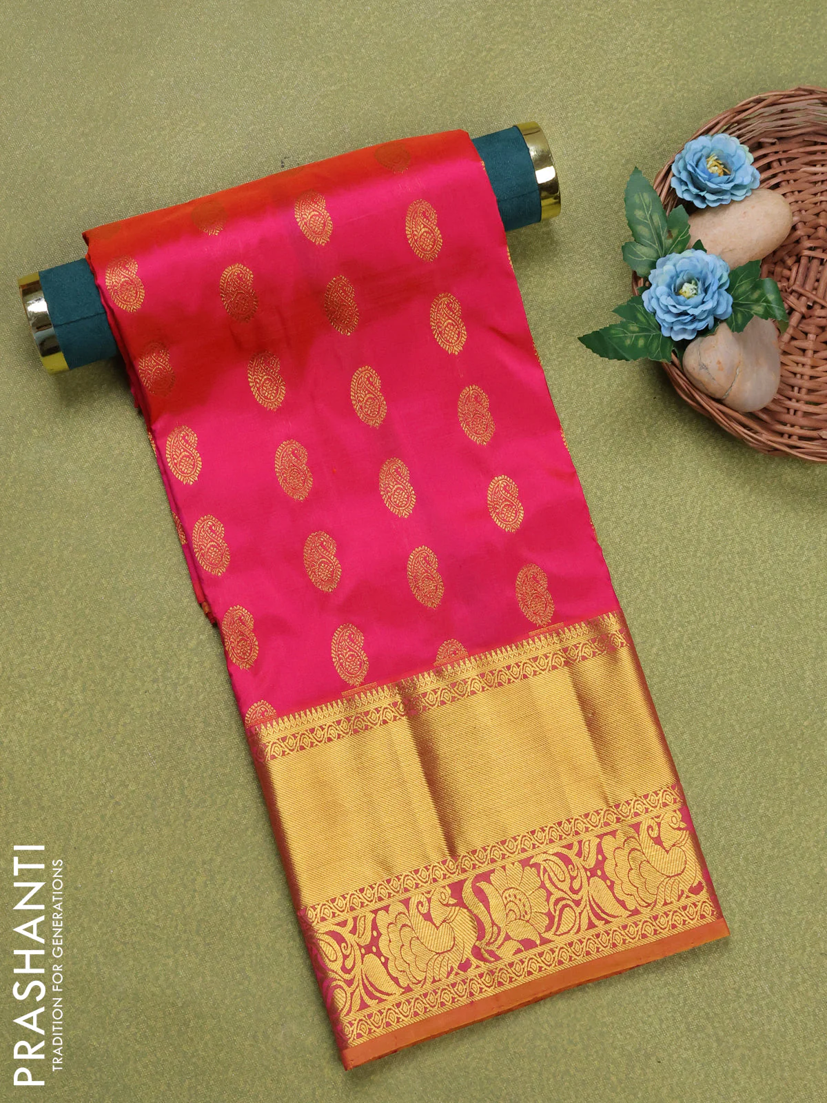 Pure silk unstitched kids lehenga pink and dual shade of mustard with paisley zari woven buttas and rich zari woven border