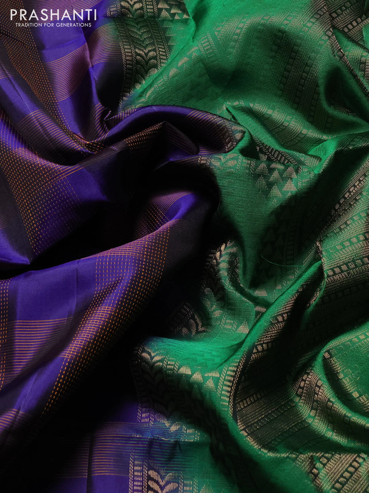 Pure soft silk saree blue and green with allover thread weaves and rettapet zari woven border - Image 3