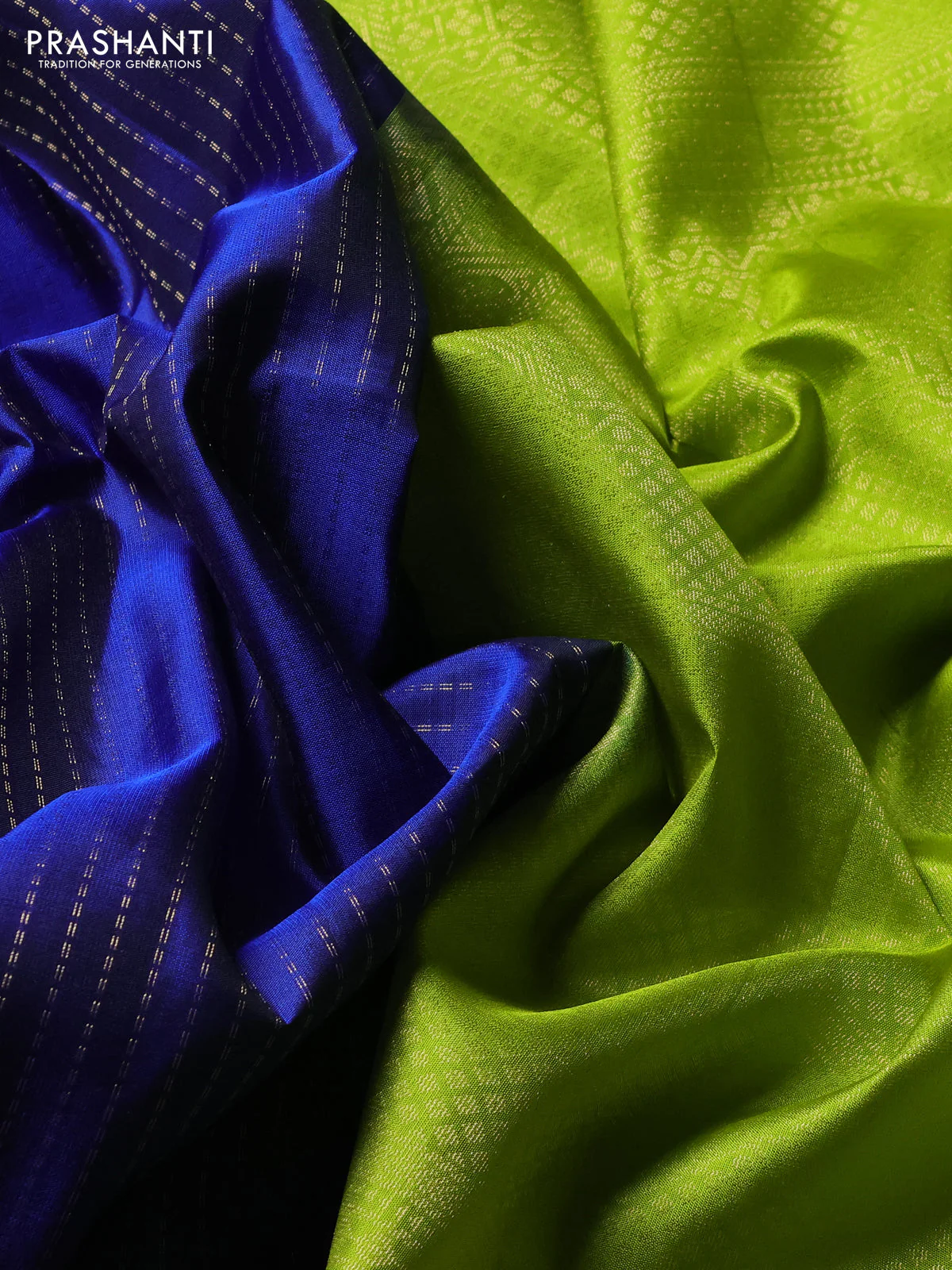 Pure soft silk saree blue and light green with allover zari weaves and zari woven border - Image 3