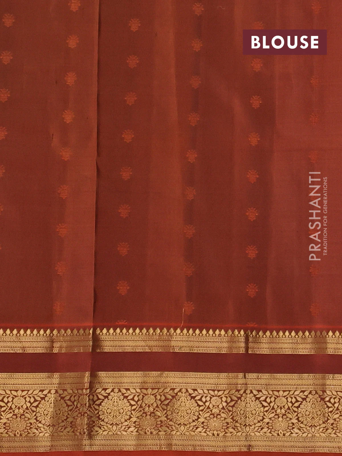Pure soft silk saree bottle green and rustic orange with allover zari woven buttas and zari woven border - Image 3