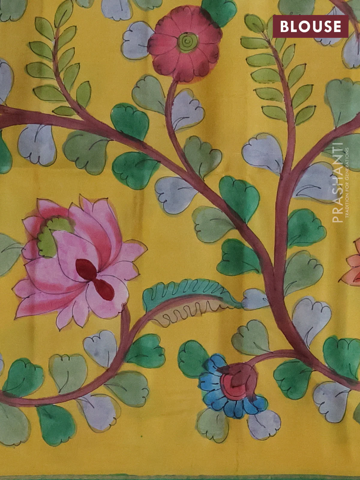 Pure soft silk saree brown and yellow with plain body and kalamkari hand painted border & pallu - Image 3