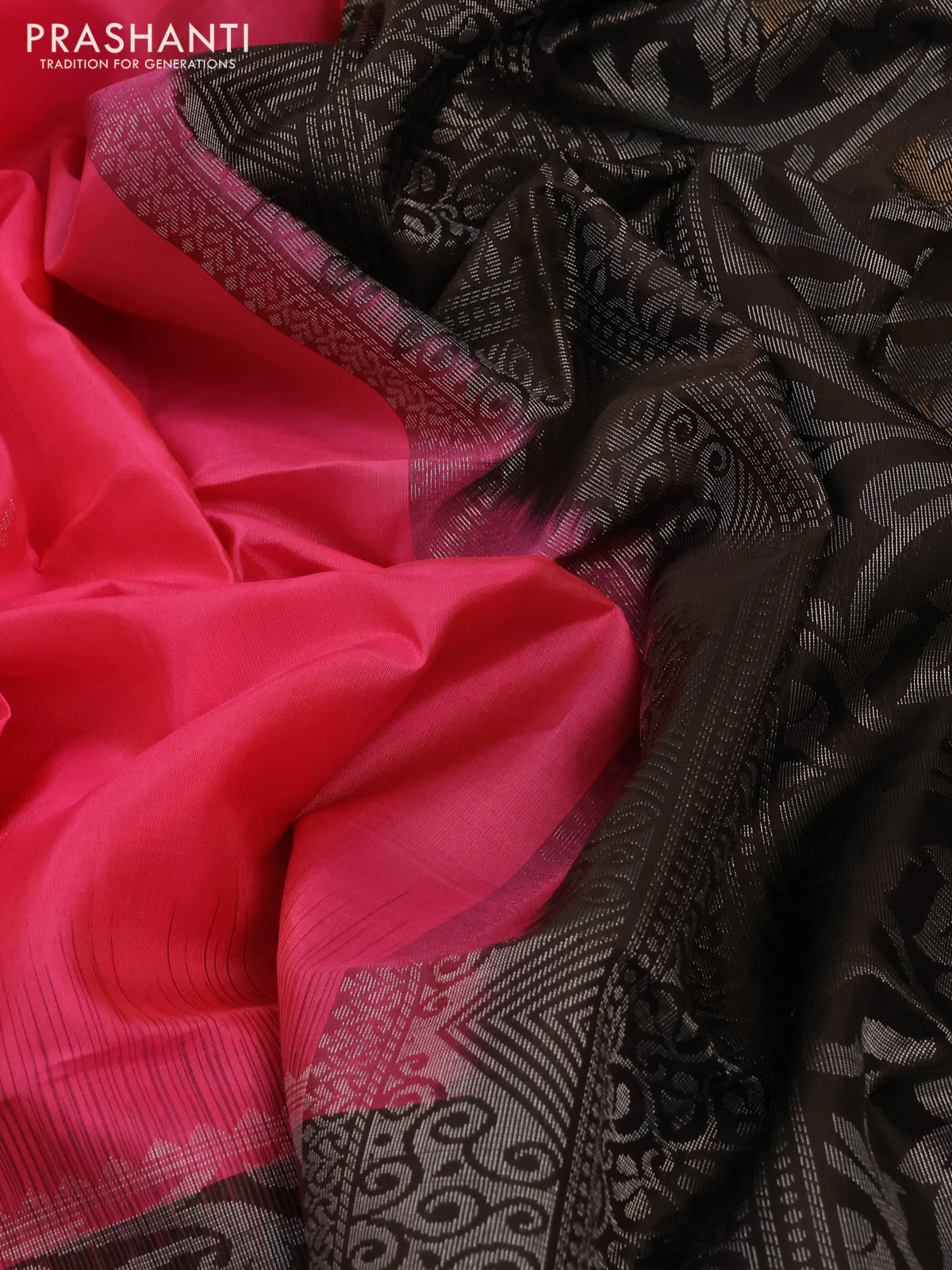 Pure soft silk saree candy pink and brown with silver zari woven buttas and rich silver zari woven border - Image 3