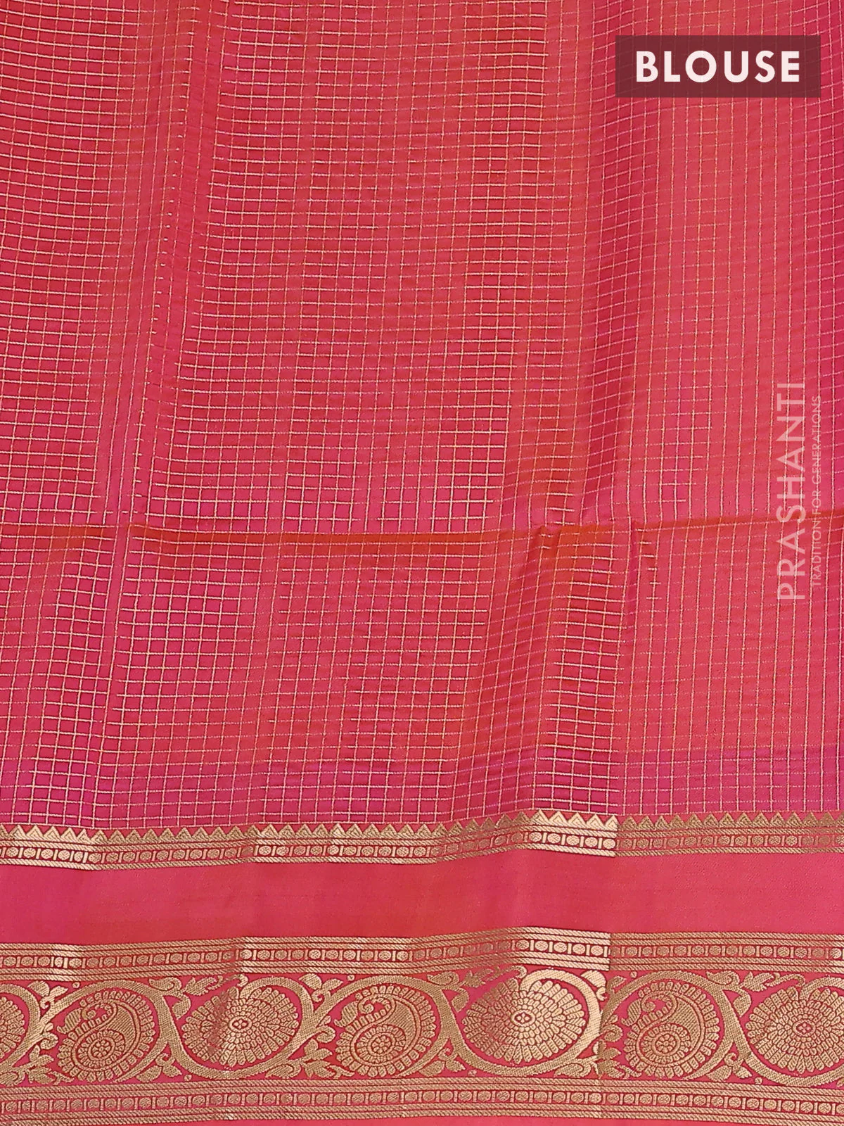 Pure soft silk saree cs blue and dual shade of pinkish orange with allover small zari checked pattern and zari woven border - Image 4