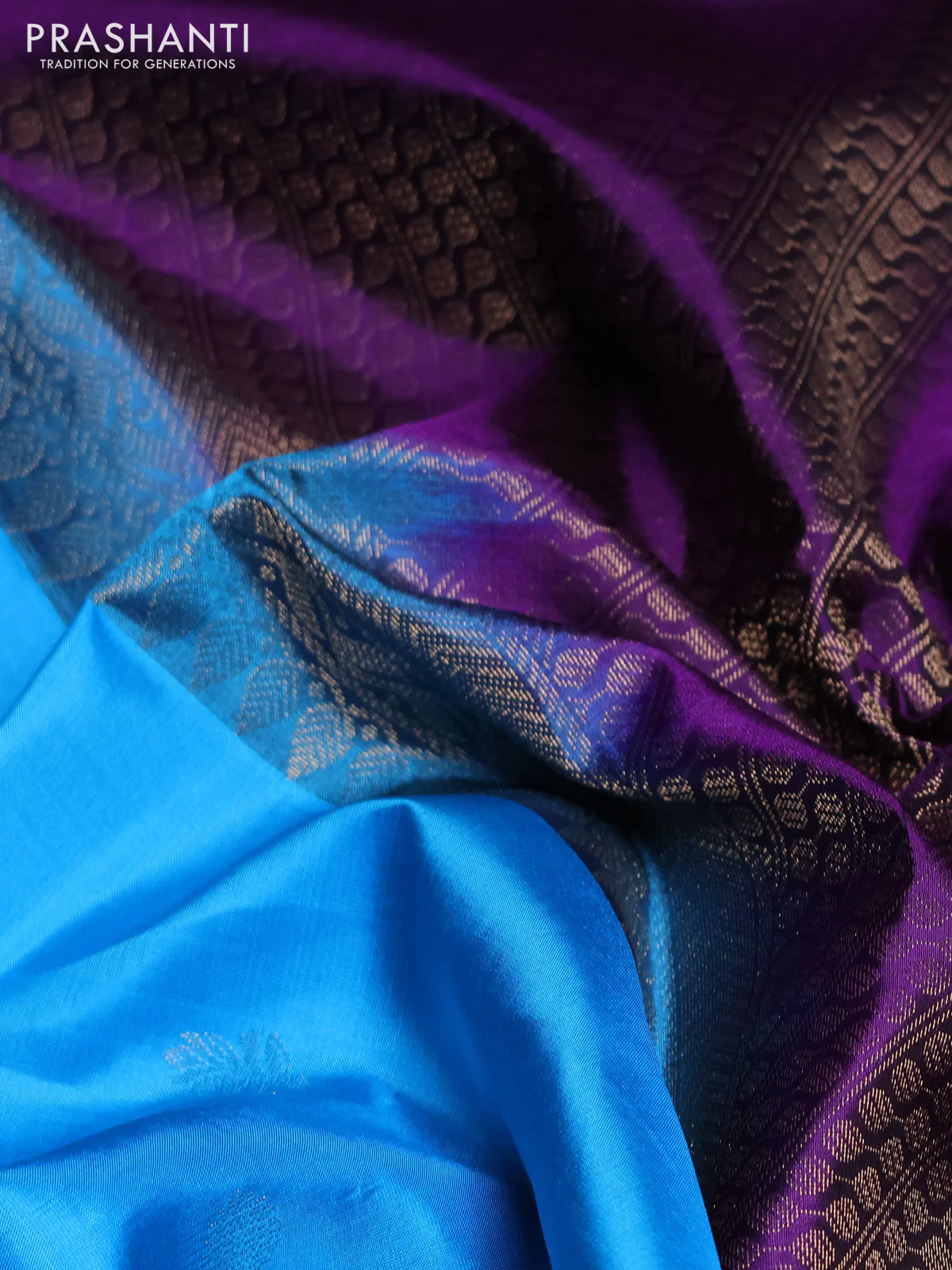 Pure soft silk saree cs blue and violet with allver zari weaves inborderless style - Image 3