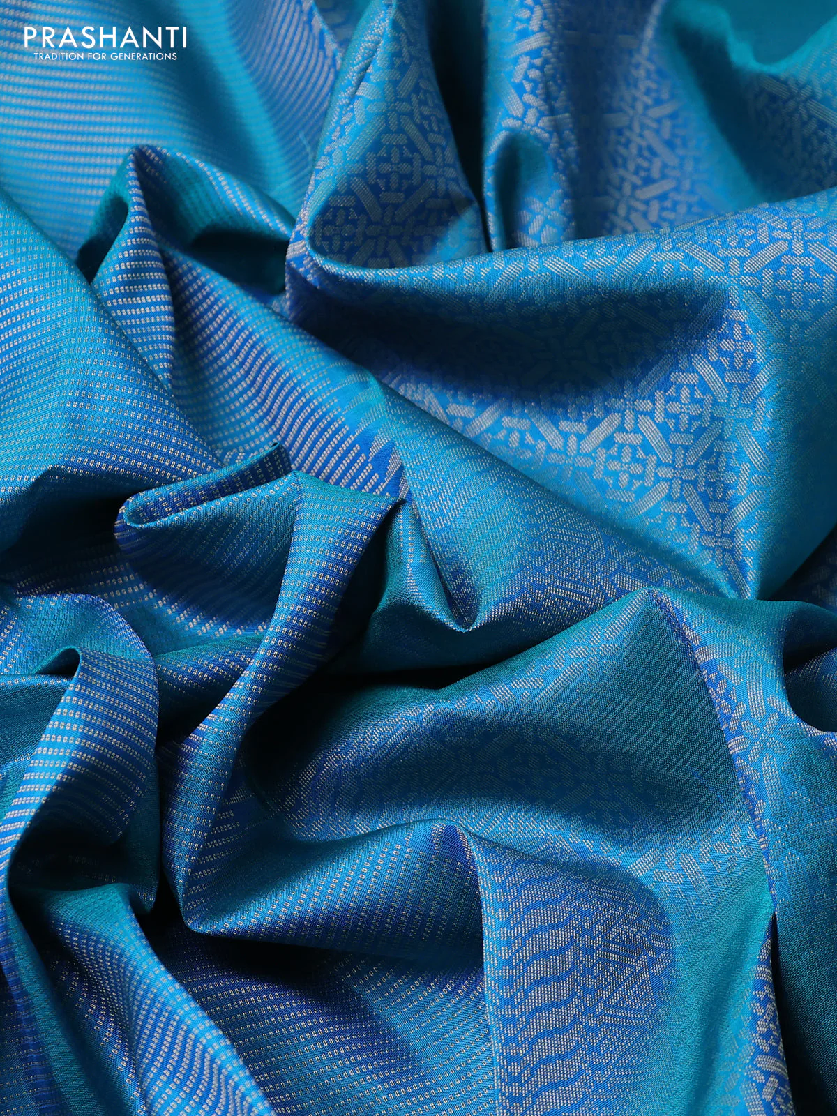 Pure soft silk saree cs blue with allover zari brocade weaves and zari woven border - Image 3