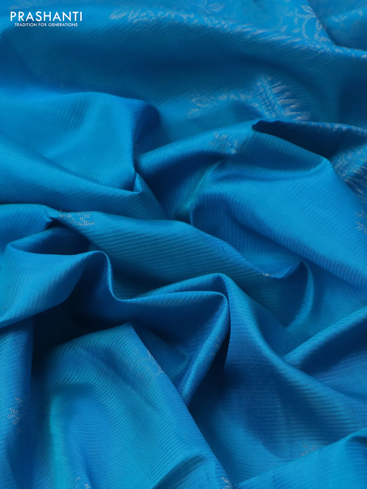 Pure soft silk saree cs blue with silver zari woven buttas and rich silver zari woven border - Image 3