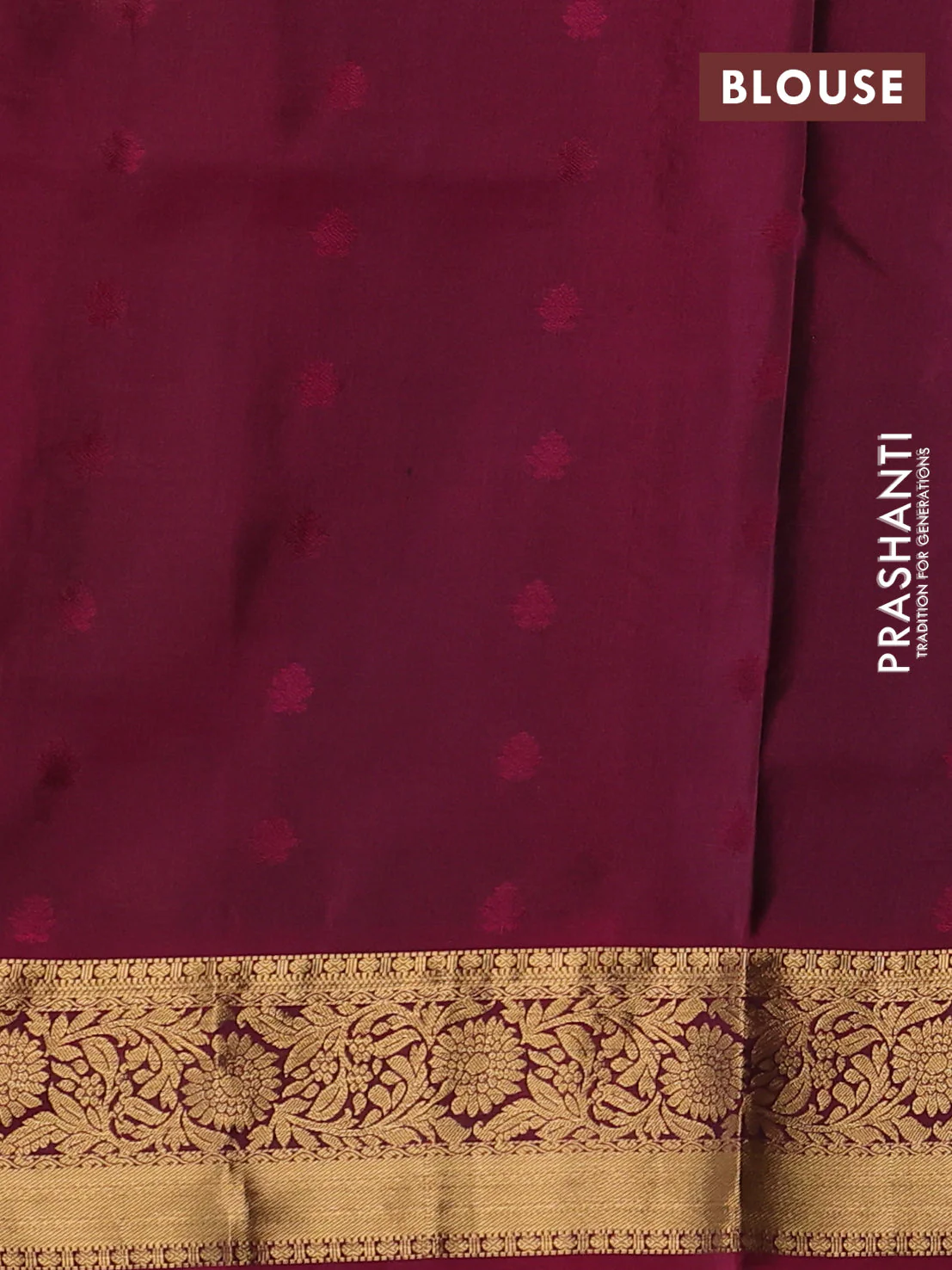 Pure soft silk saree dark green and dark magenta pink with allover zari woven buttas and floral zari woven border - Image 3