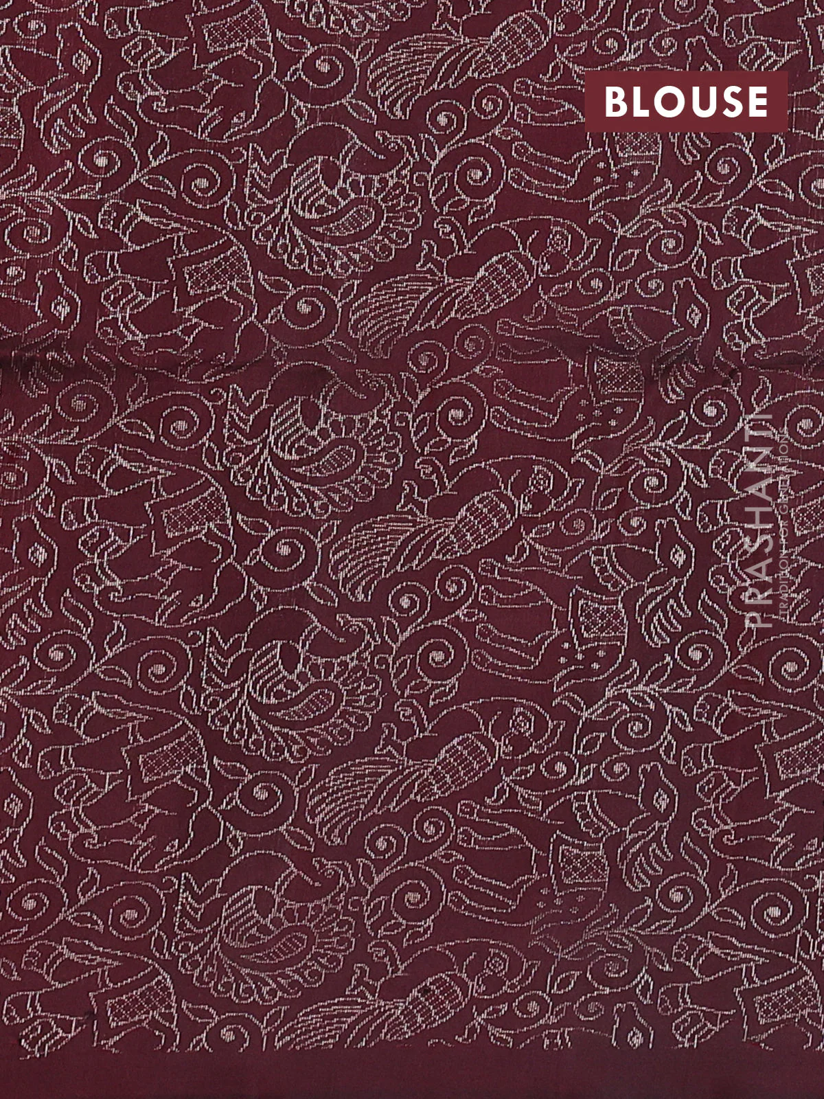 Pure soft silk saree deep maroon with elephant & annam zari woven buttas in borderless style - Image 4
