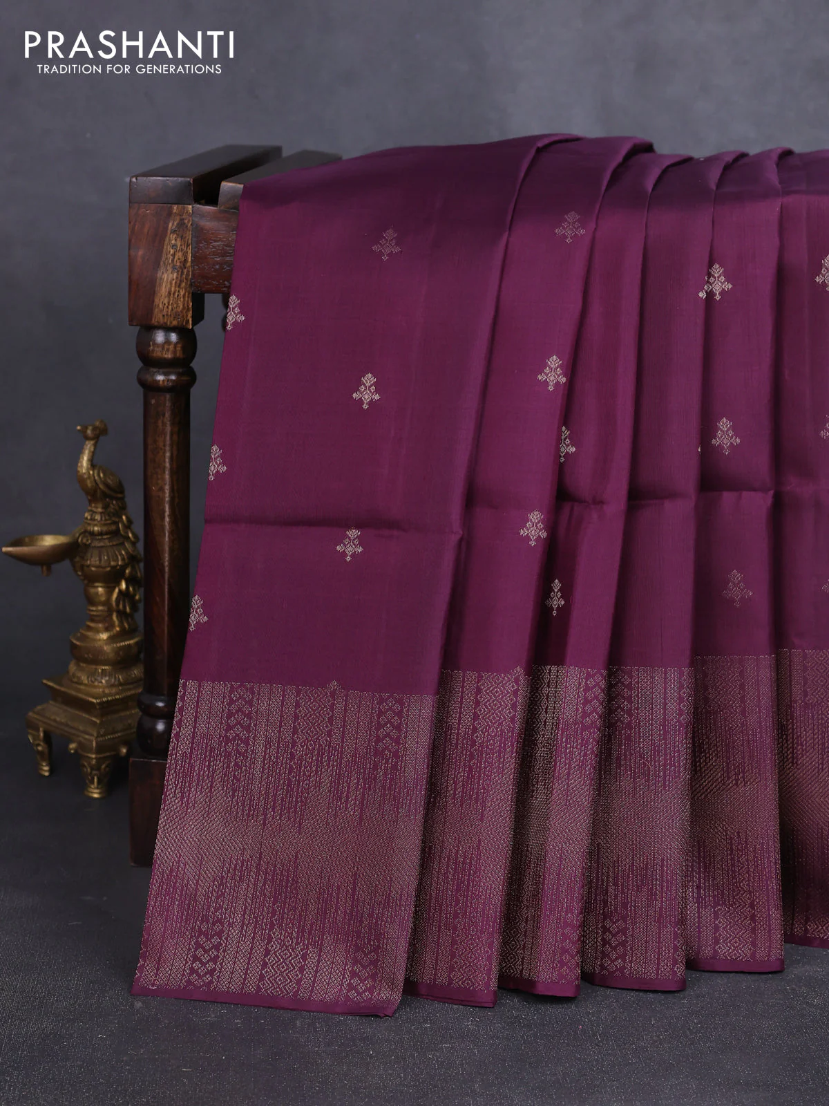 Pure soft silk saree deep maroon with zari woven buttas and long zari woven border