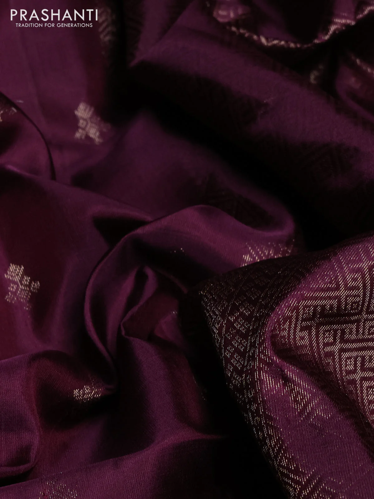 Pure soft silk saree deep maroon with zari woven buttas and long zari woven border - Image 3