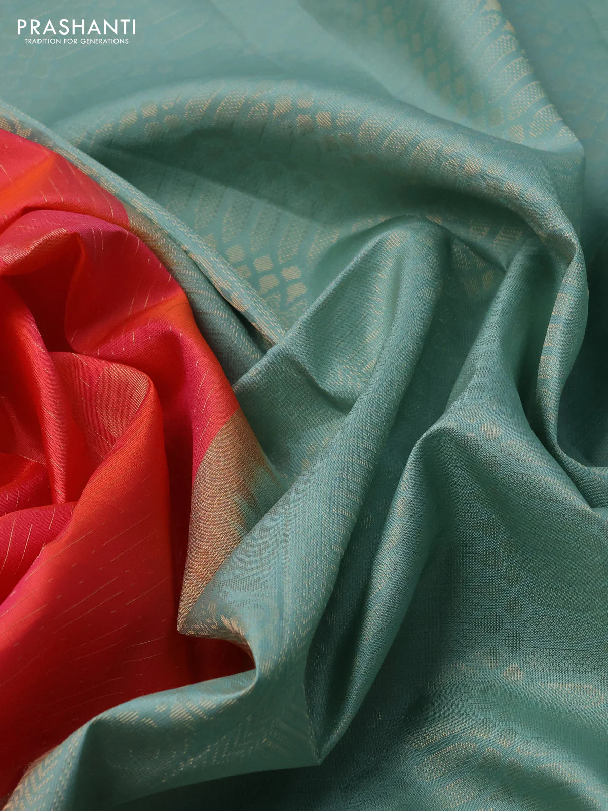 Pure soft silk saree dual shade of pink and pastel blue with allover zari weaves and zari woven simple border - Image 3