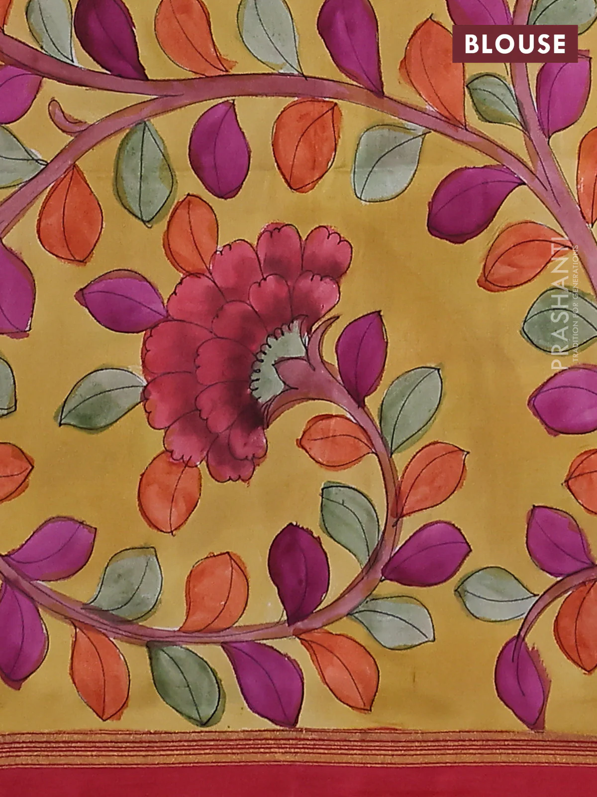 Pure soft silk saree dual shade of pink and yellow with plain body and kalamkari hand painted pallu - Image 3