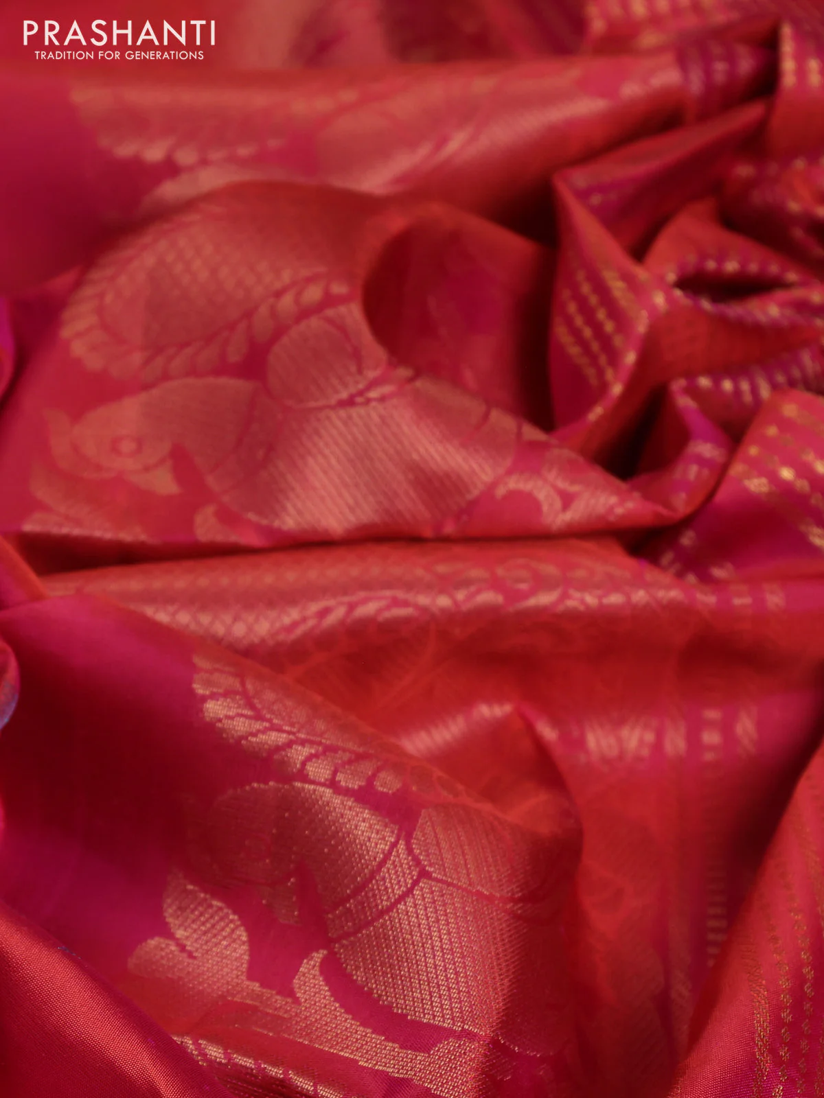 Pure soft silk saree dual shade of pink with floral zari woven buttas in borderless style - Image 3
