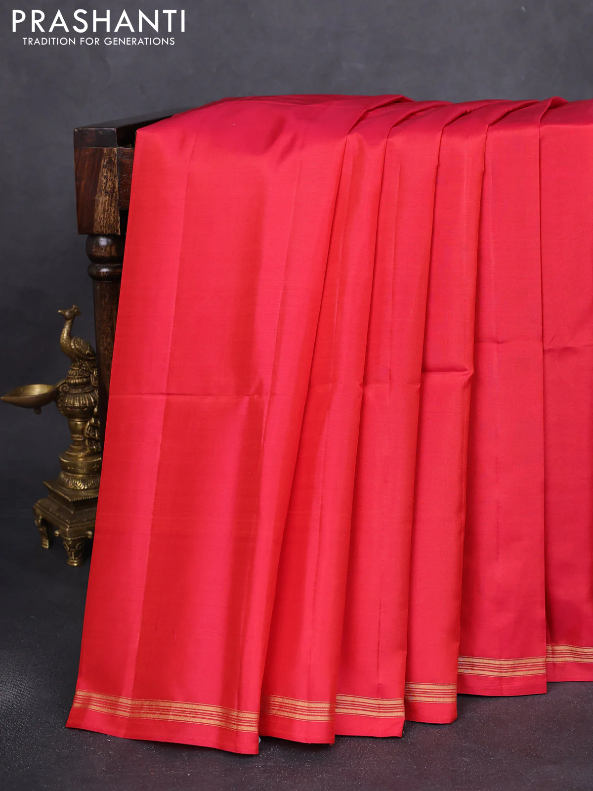 Pure soft silk saree dual shade of pinkish orange and yellow with plain body and kalamkari hand painted pallu - Image 2