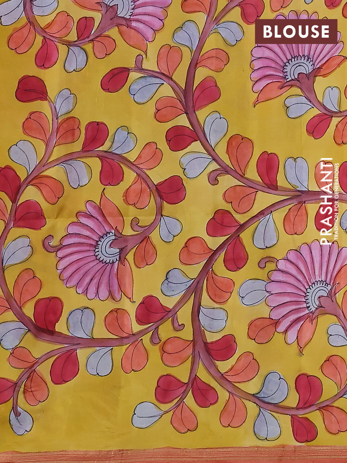 Pure soft silk saree dual shade of pinkish orange and yellow with plain body and kalamkari hand painted pallu - Image 3