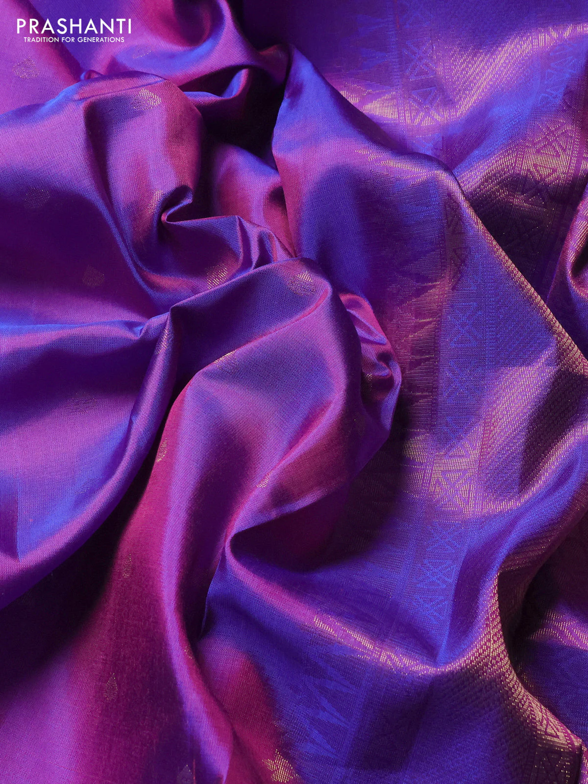 Pure soft silk saree dual shade of purple with allover zari woven buttas and zari woven border - Image 3
