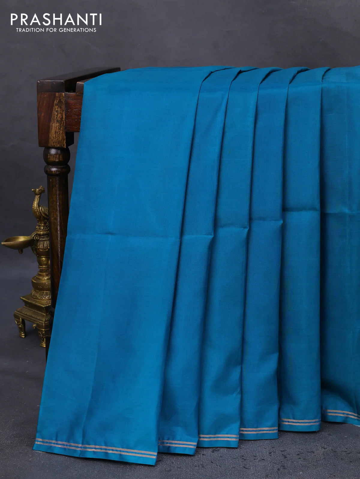 Pure soft silk saree dual shade of teal and maroon with plain body and hand painted kalamkari pallu - Image 2