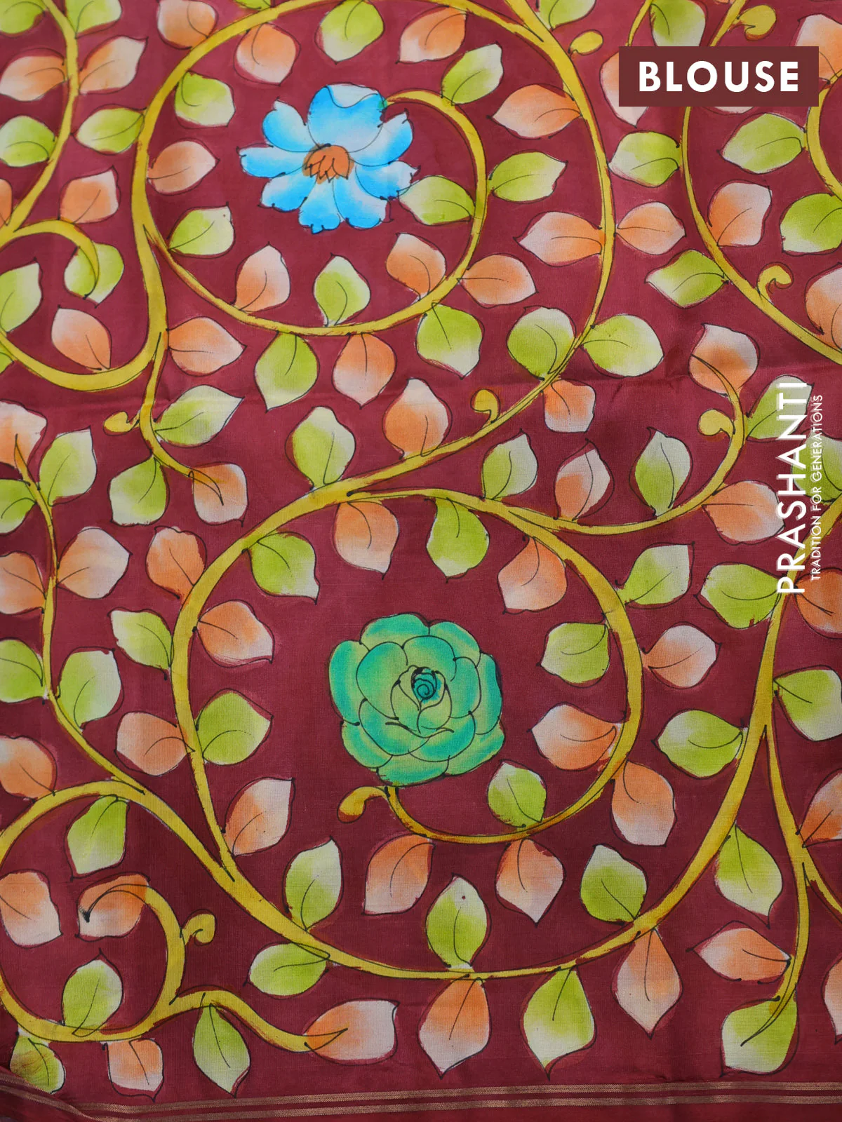 Pure soft silk saree dual shade of teal and maroon with plain body and hand painted kalamkari pallu - Image 4