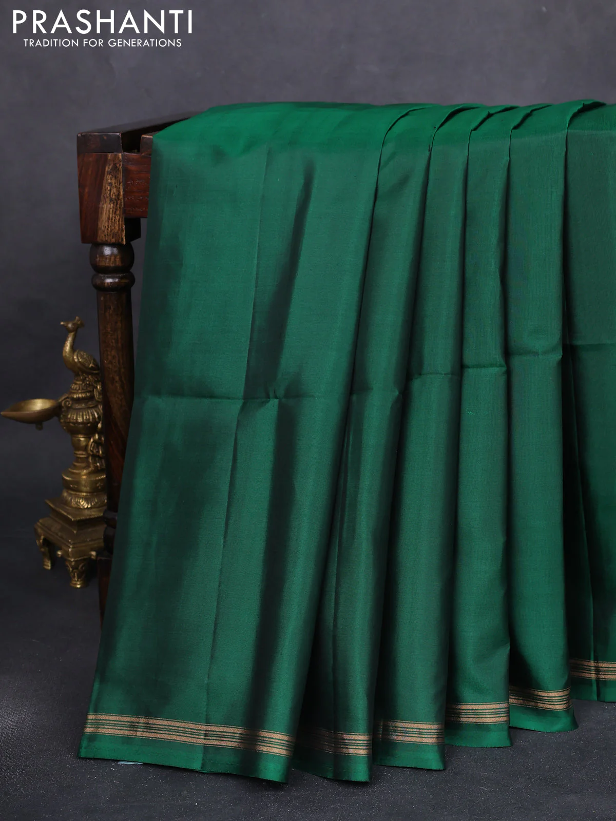 Pure soft silk saree green and magenta pink with plain body and kalamkari hand painted pallu - Image 2