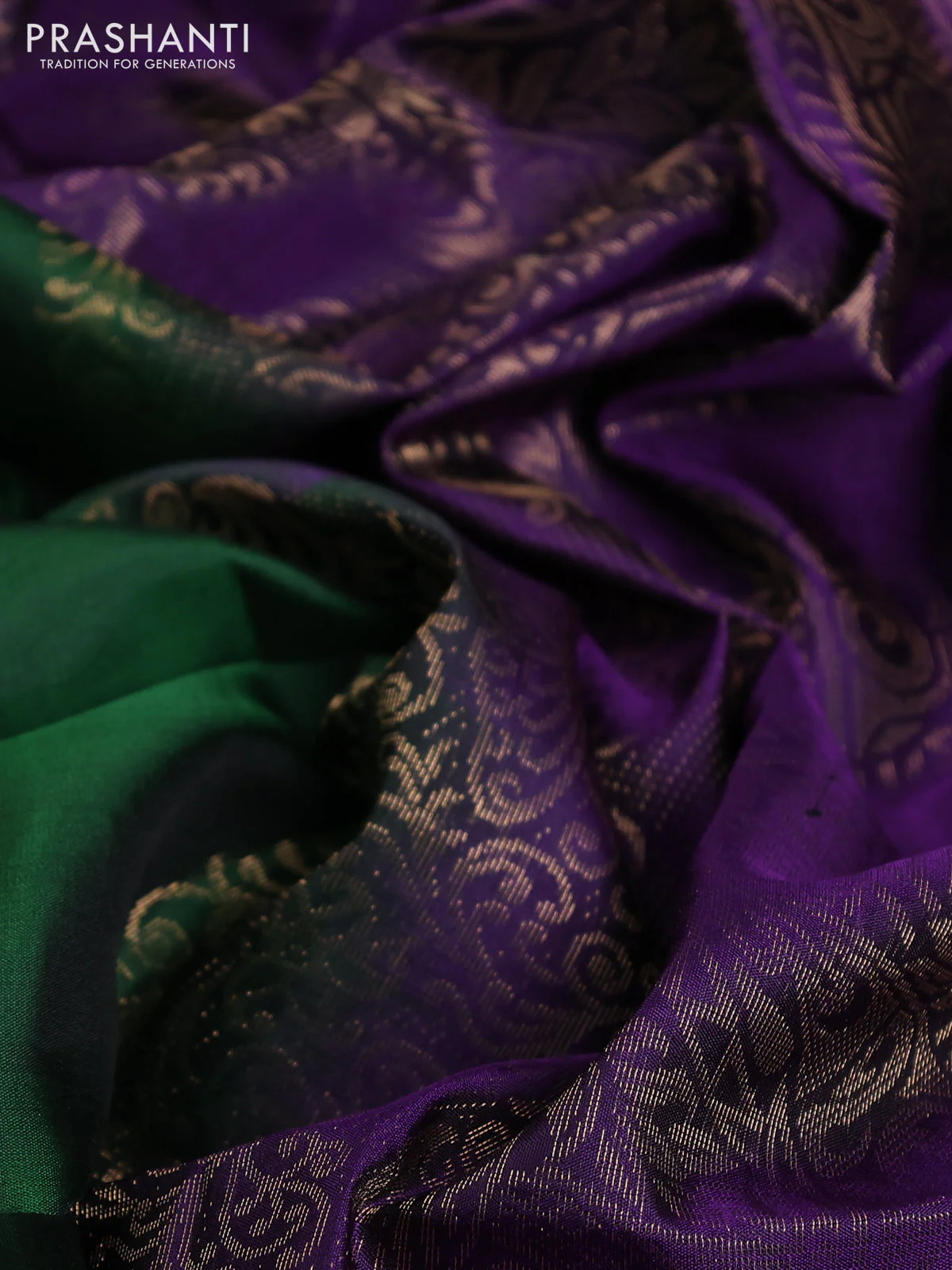Pure soft silk saree green and purple with zari woven buttas and rettapet zari woven border - Image 3