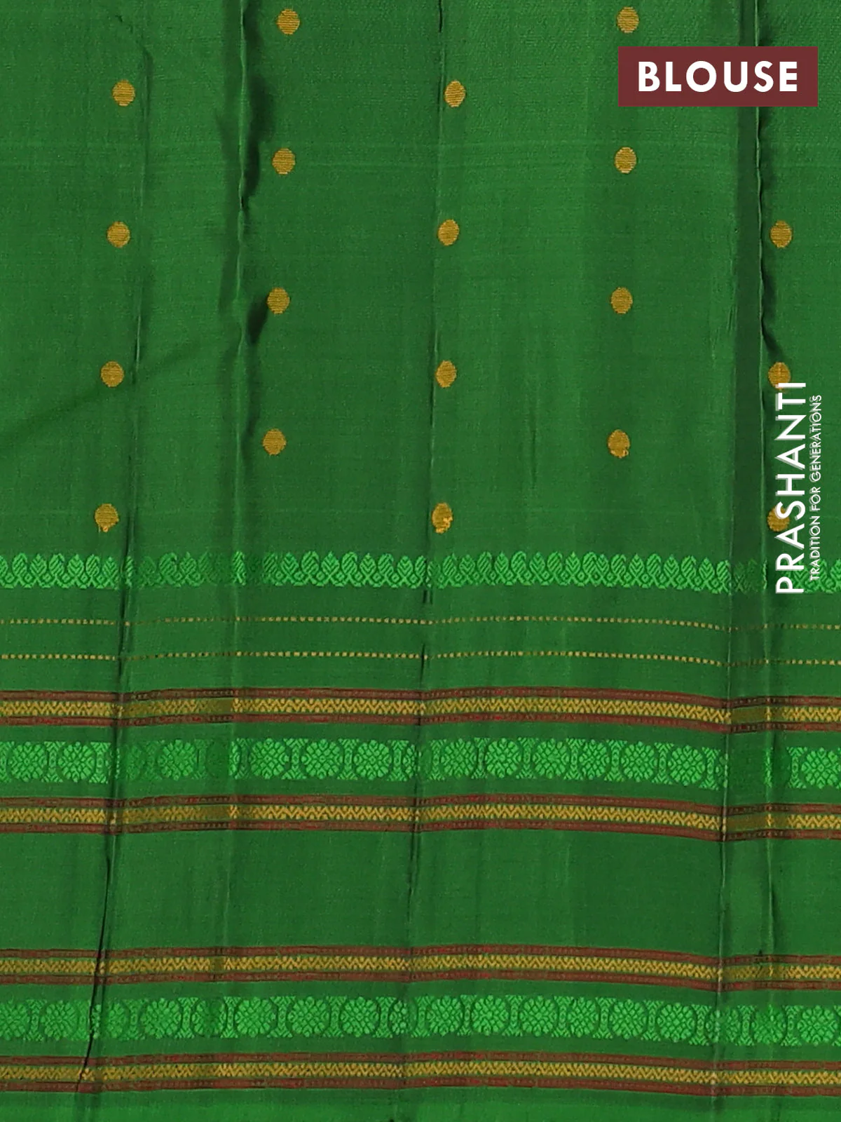 Pure soft silk saree green with allover thread woven buttas and rettapet thread woven border - Image 4