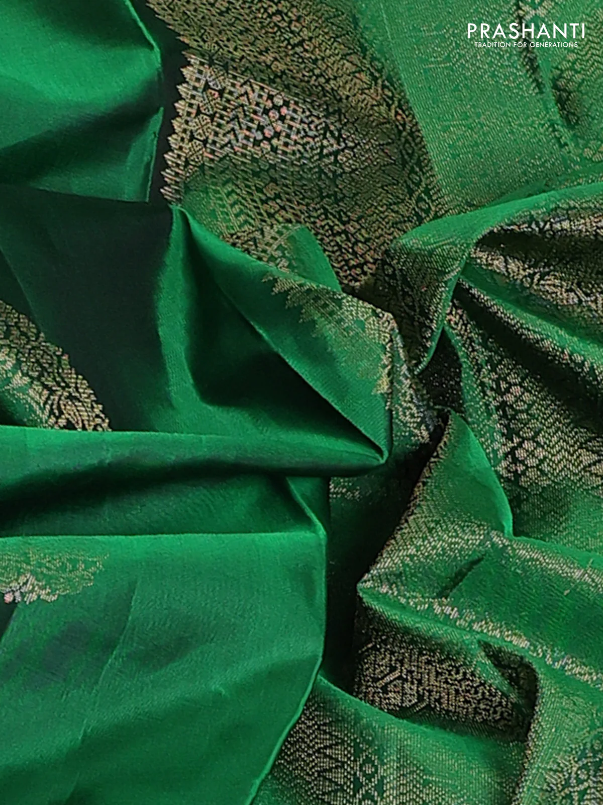 Pure soft silk saree green with thread zari woven buttas and zari woven border - Image 3