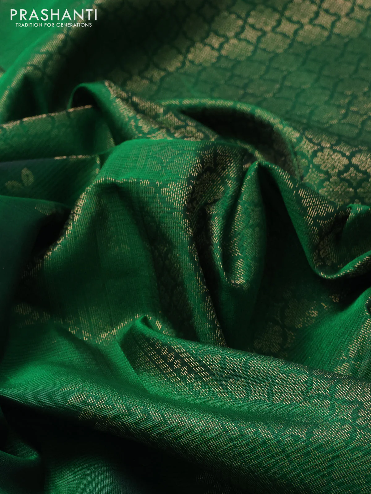 Pure soft silk saree green with zari woven buttas and zari woven border - Image 3