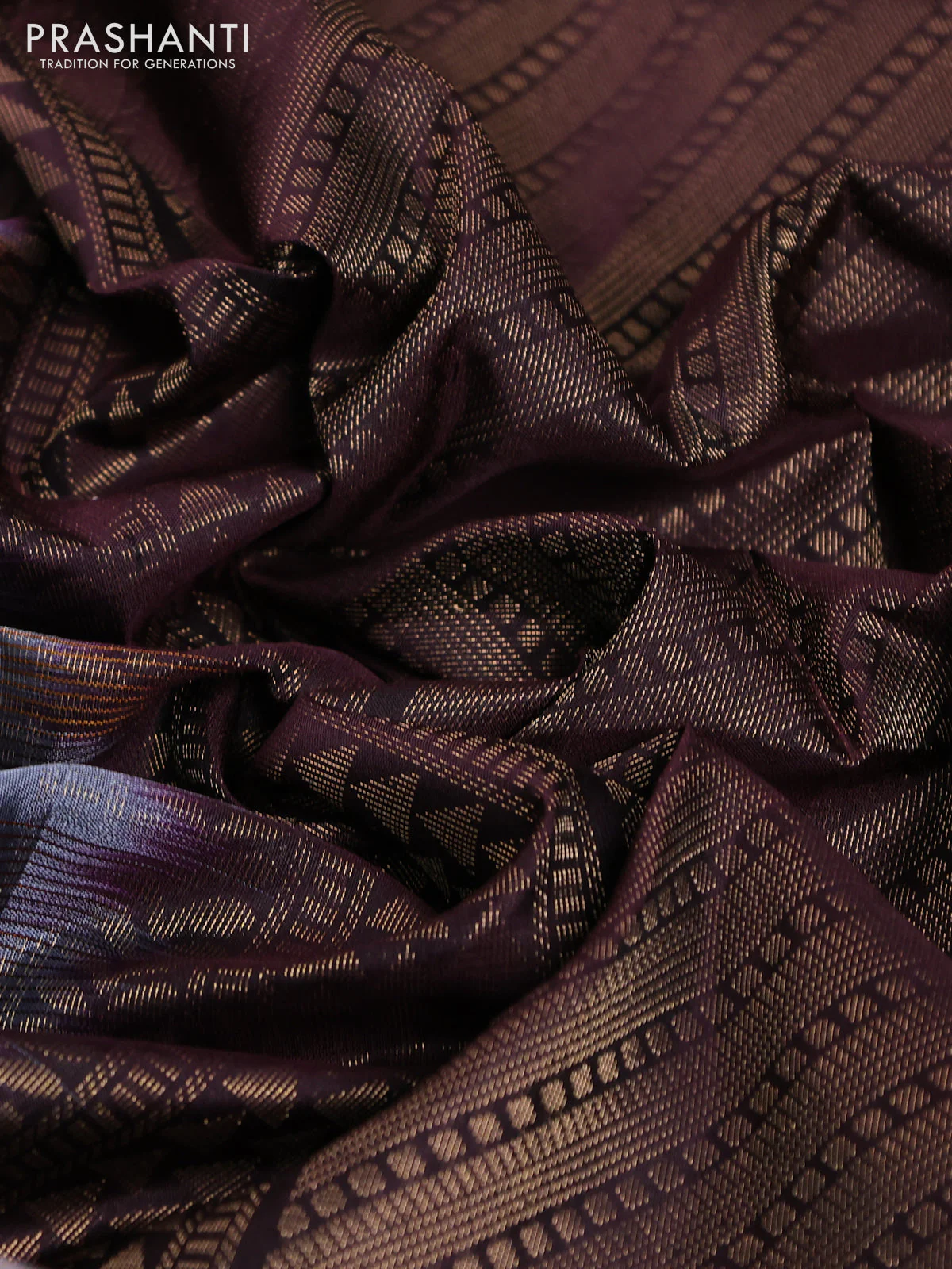 Pure soft silk saree grey and deep wine shade with allover thread woven checked pattern and rettapet zari woven border - Image 3