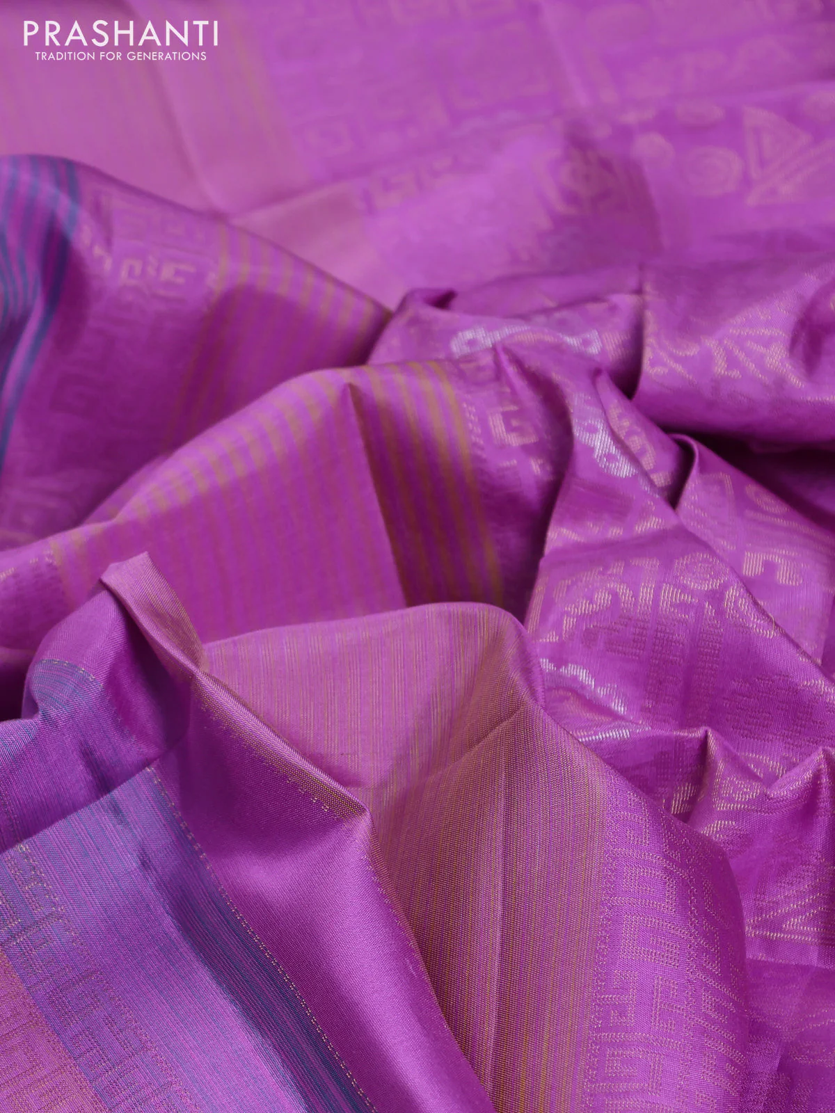 Pure soft silk saree lavender shade with allover zari weaves in borderless style - Image 3