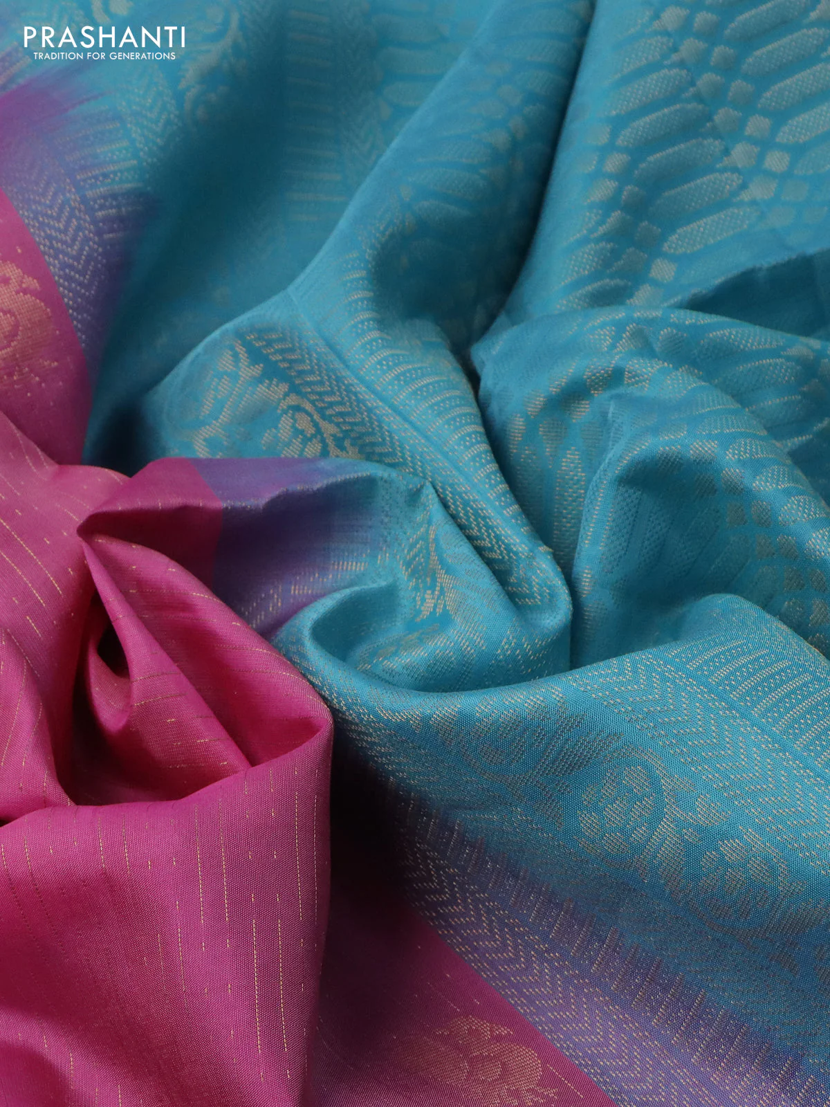 Pure soft silk saree light pink and light blue with allover zari weaves and zari woven simple border - Image 3