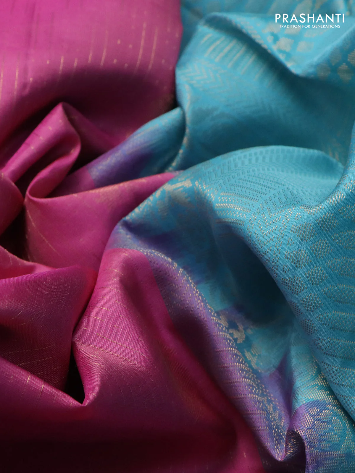Pure soft silk saree light pink and light blue with allover zari weaves and zari woven simple border - Image 3