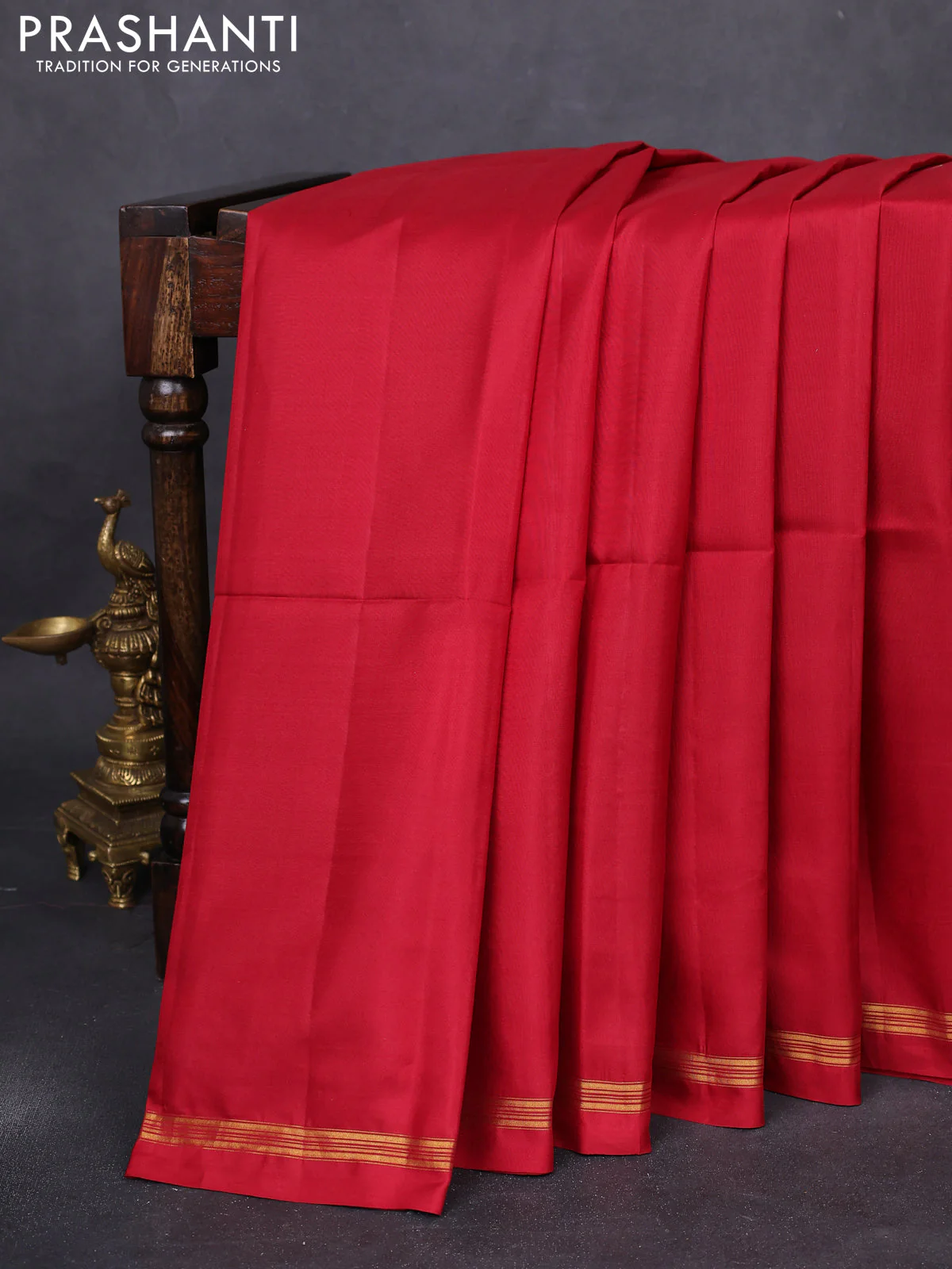 Pure soft silk saree maroon and greyish blue with plain body and kalamkari hand painted pallu - Image 2