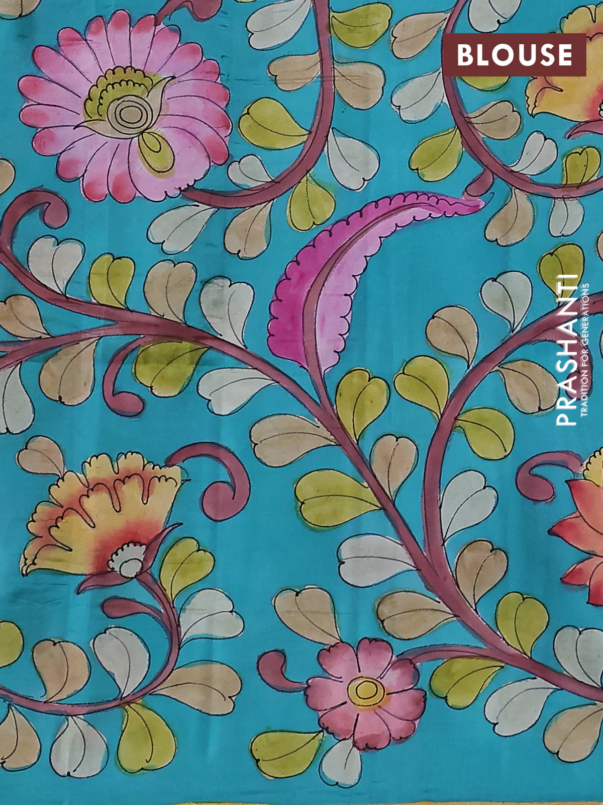 Pure soft silk saree maroon and teal blue with plain body and kalamkari hand painted border & pallu - Image 3